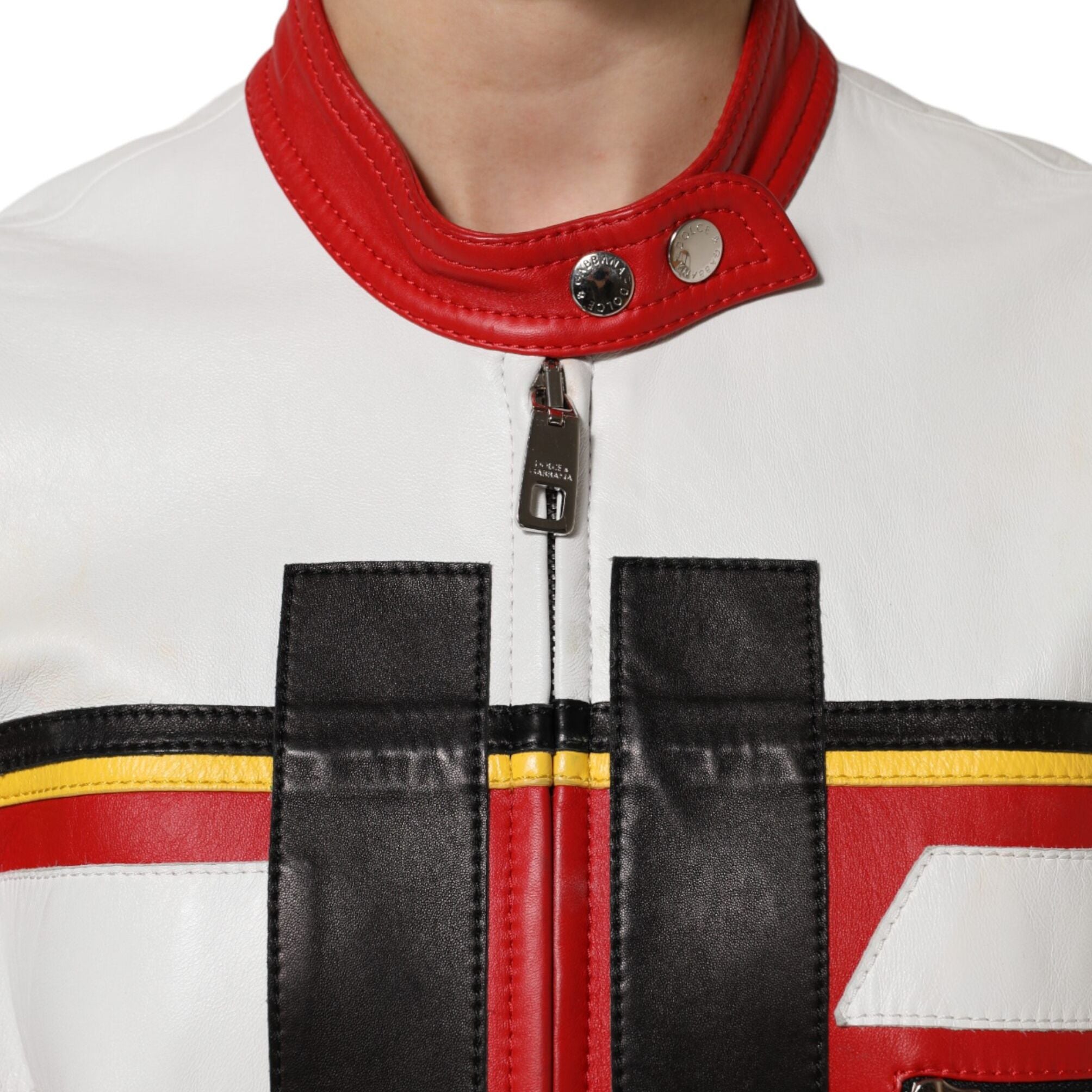 Dolce & Gabbana Multicolor Leather Biker Full Zip Coat Jacket