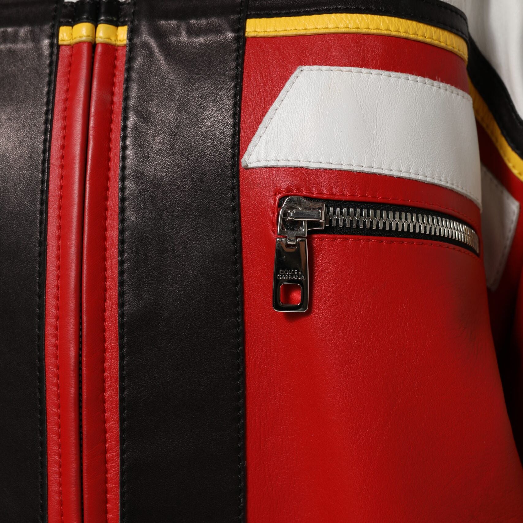 Dolce & Gabbana Multicolor Leather Biker Full Zip Coat Jacket