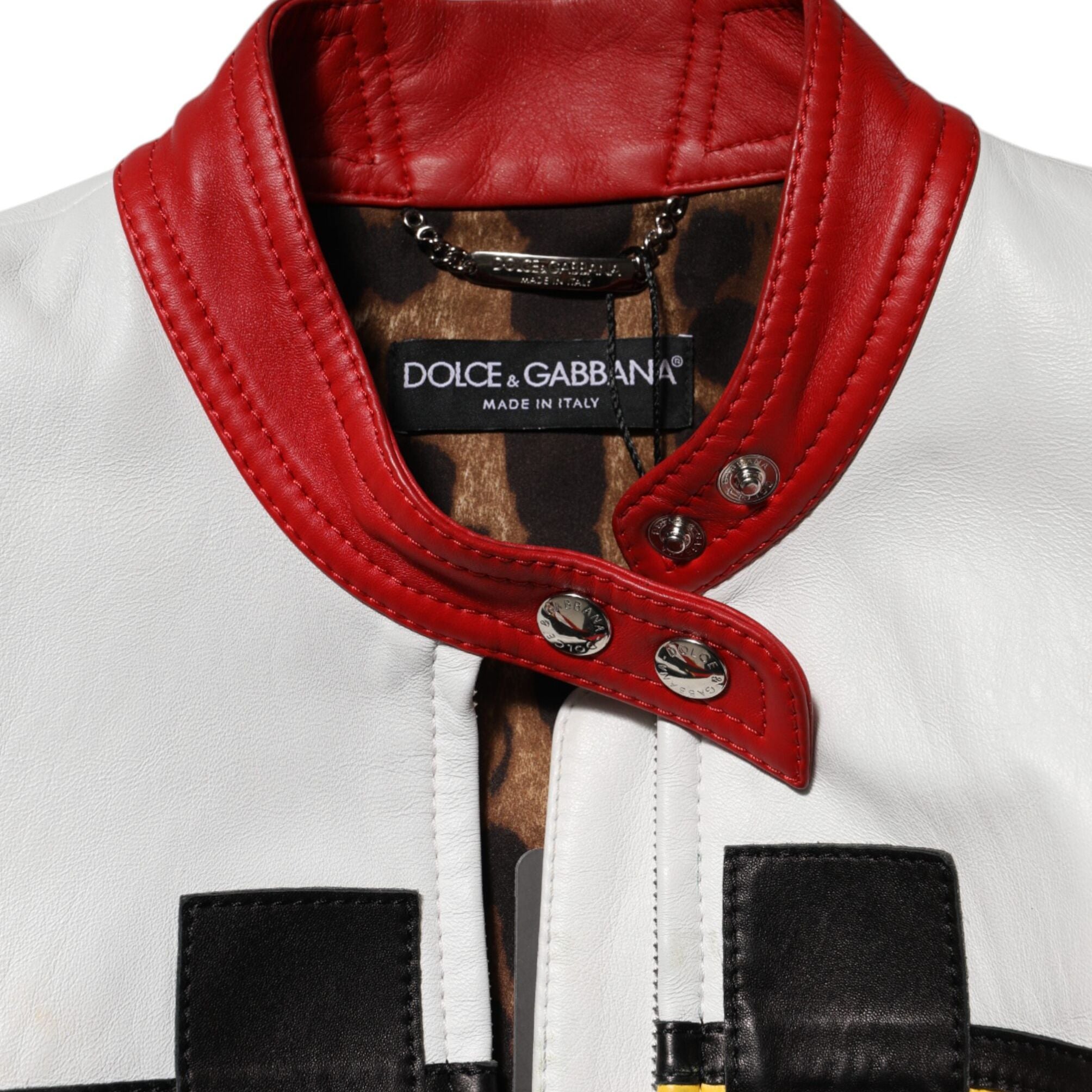 Dolce & Gabbana Multicolor Leather Biker Full Zip Coat Jacket