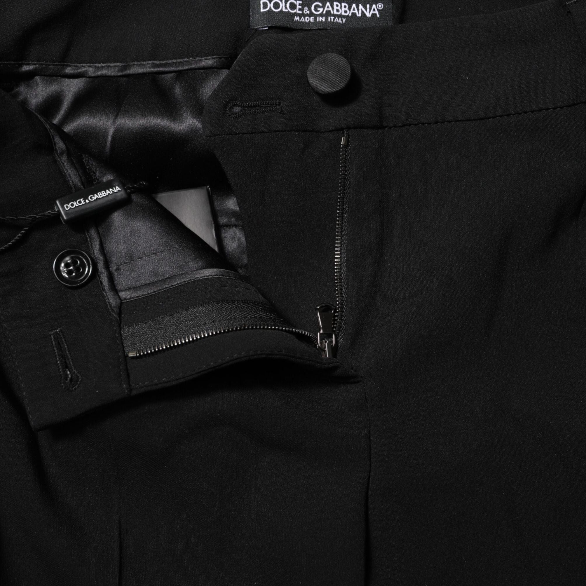 Dolce & Gabbana Black Wool Mid Waisted Tapered Dress Pants