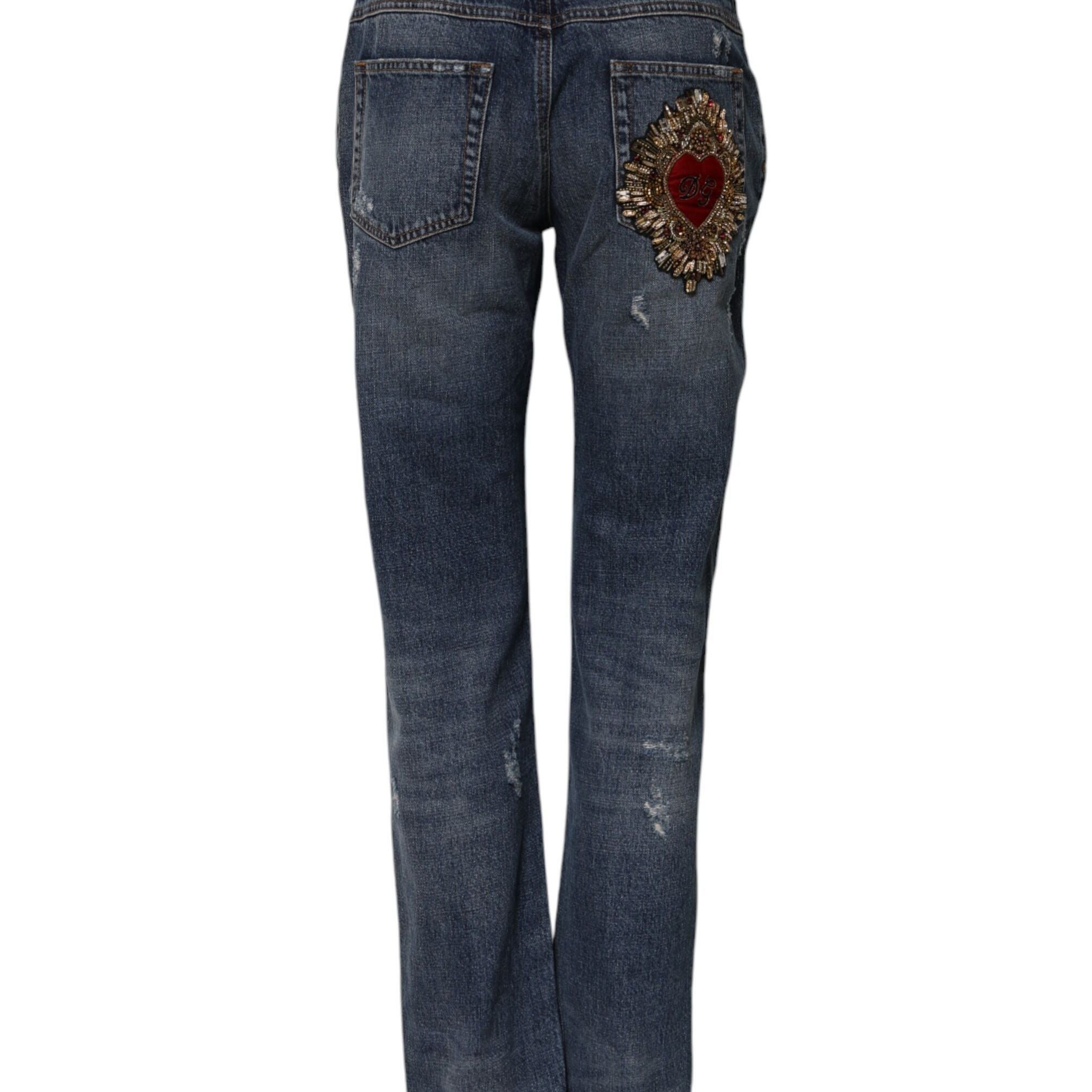 Dolce & Gabbana Blue Cotton Tattered Boyfriend Denim Jeans