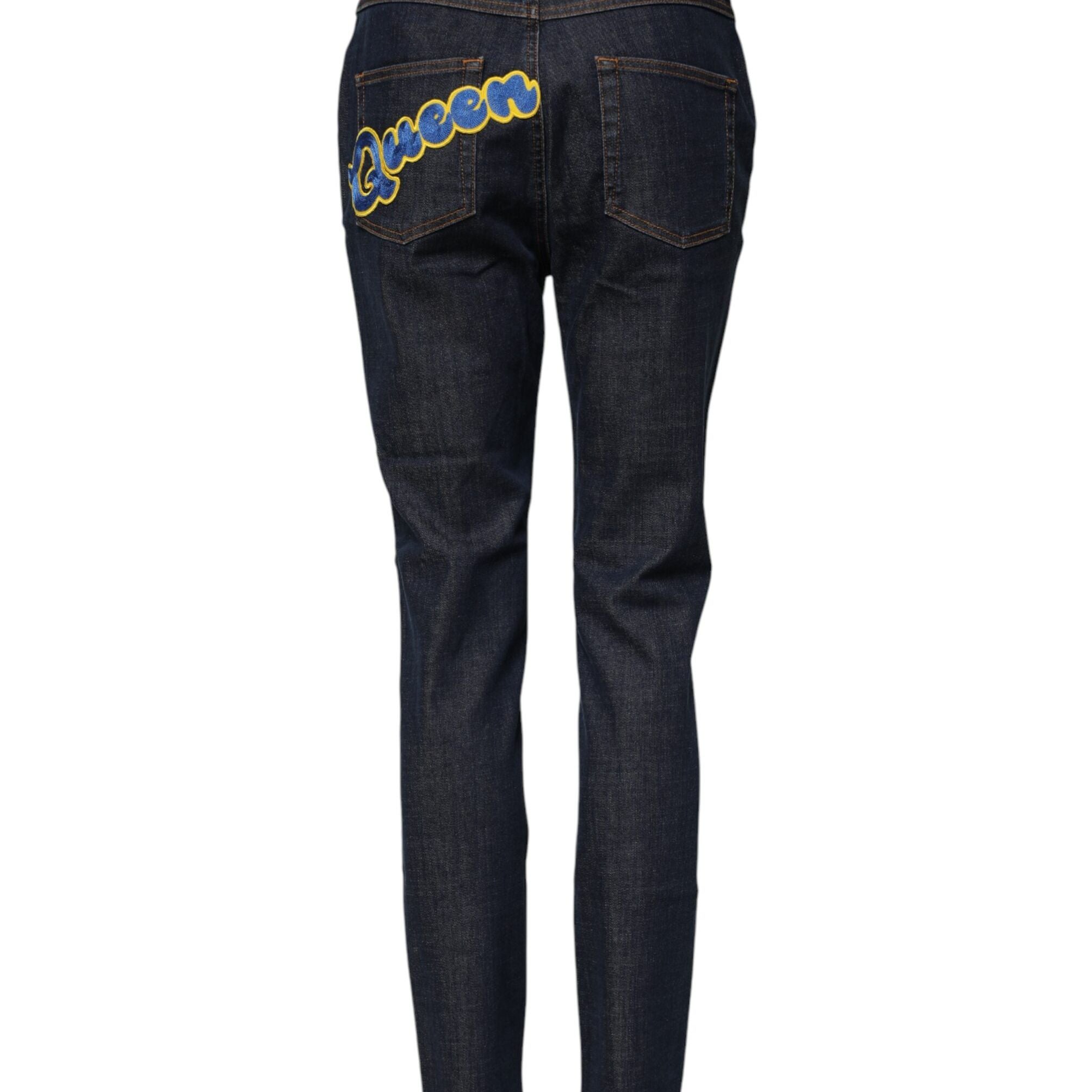 Dolce & Gabbana Blue Queen Patch AUDREY Mid Waist Denim Jeans