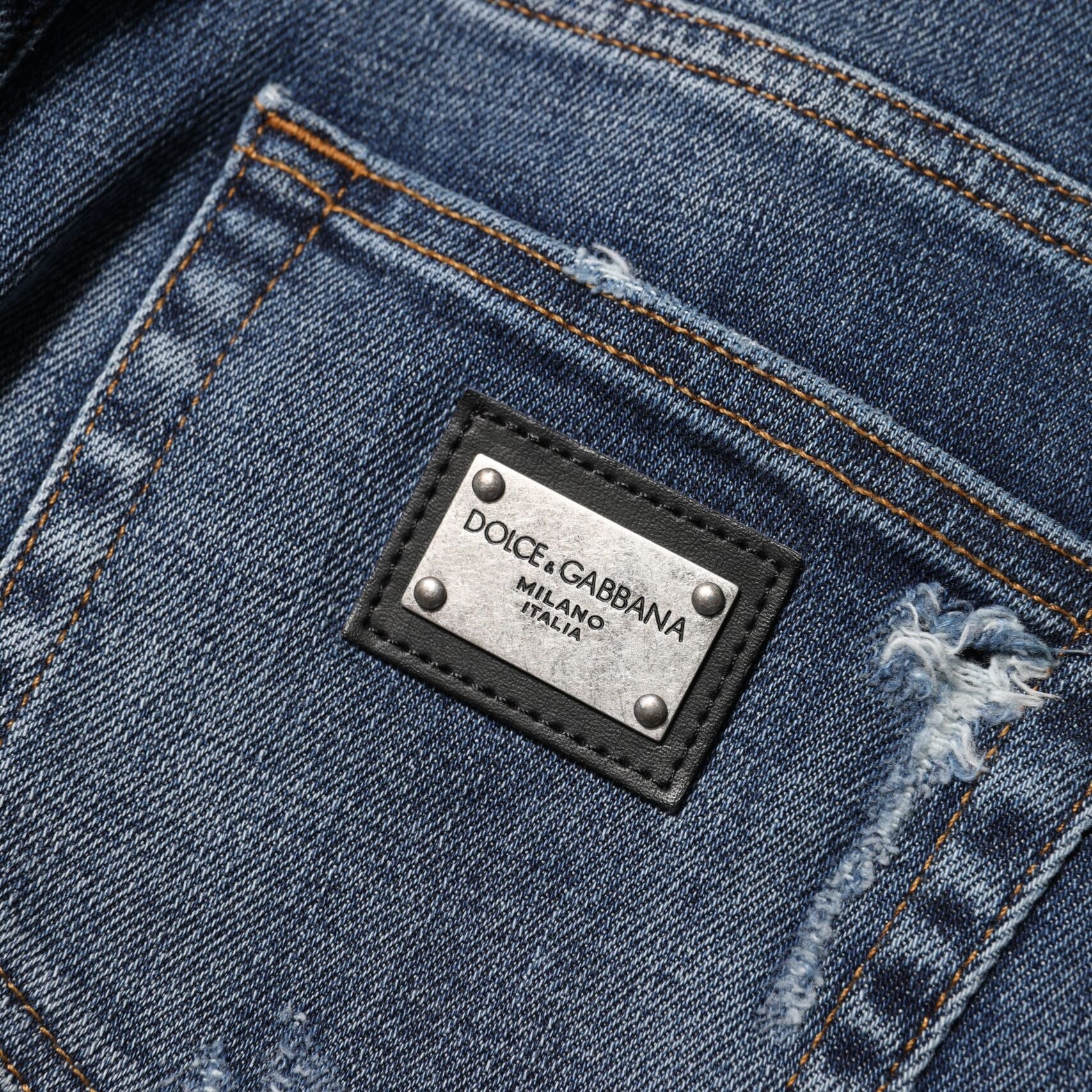 Dolce & Gabbana Blue Washed Cotton High Waisted Denim Jeans
