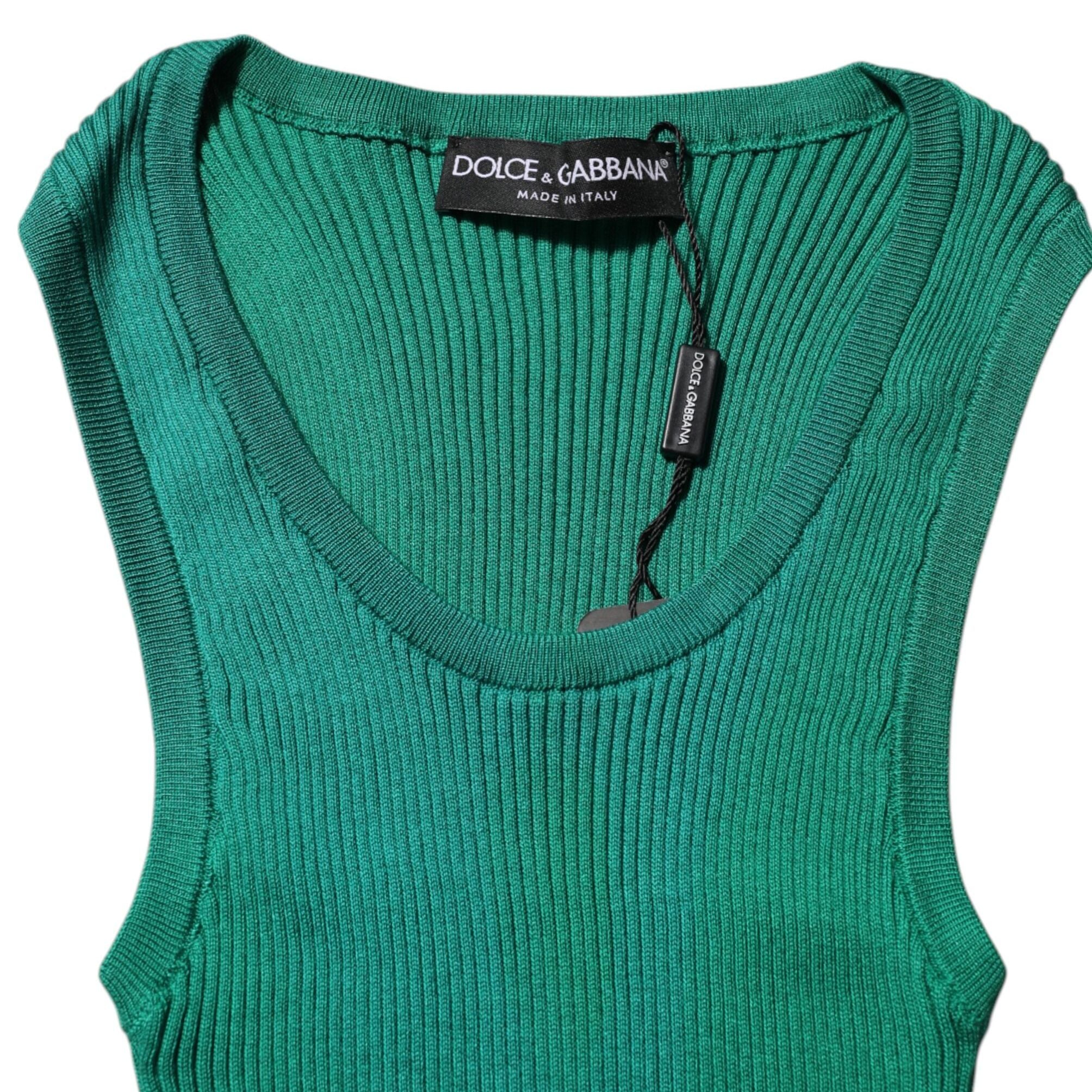 Dolce & Gabbana Green Silk Sleeveless Round Neck Tank Top