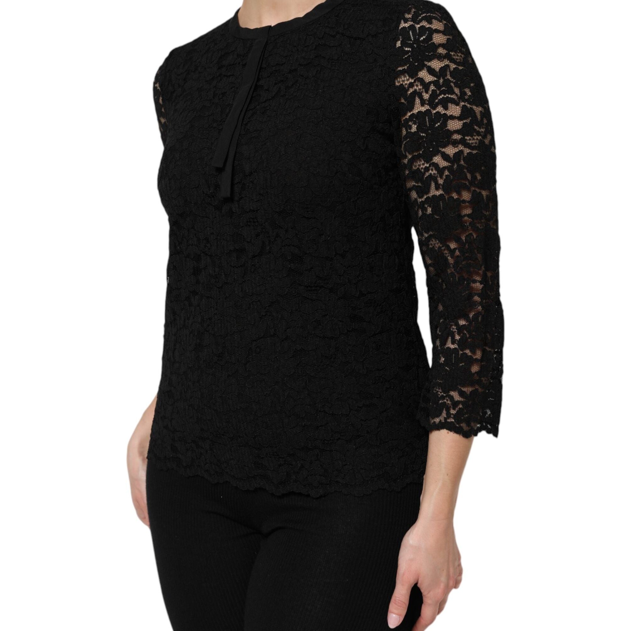 Dolce & Gabbana Black Nylon Lace Long Sleeve Blouse Top