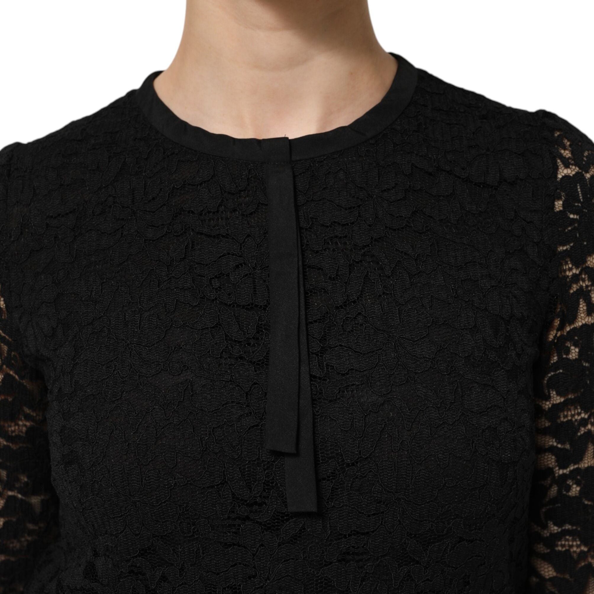 Dolce & Gabbana Black Nylon Lace Long Sleeve Blouse Top