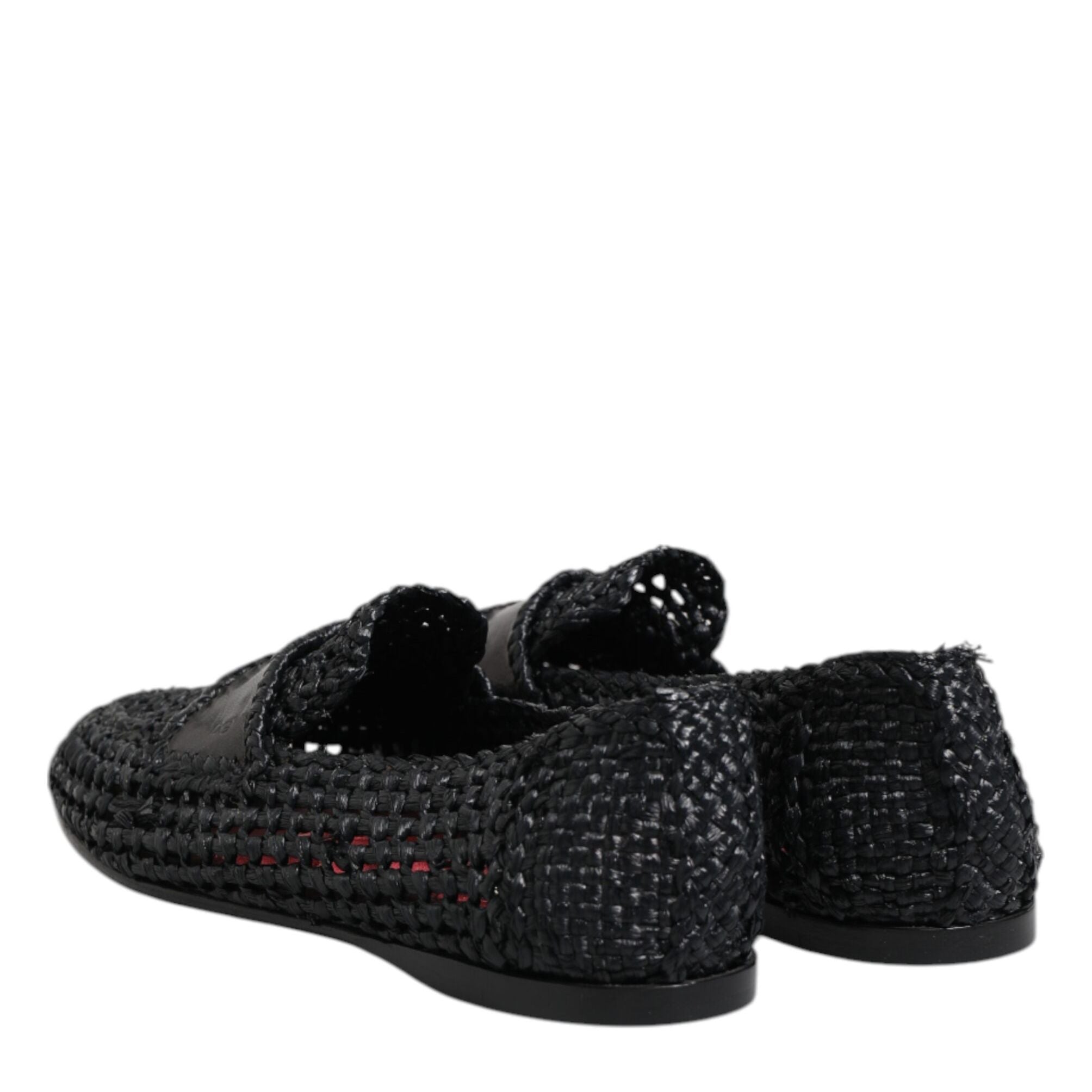 Dolce & Gabbana Black Woven Leather Slip On Loafers Men Shoes