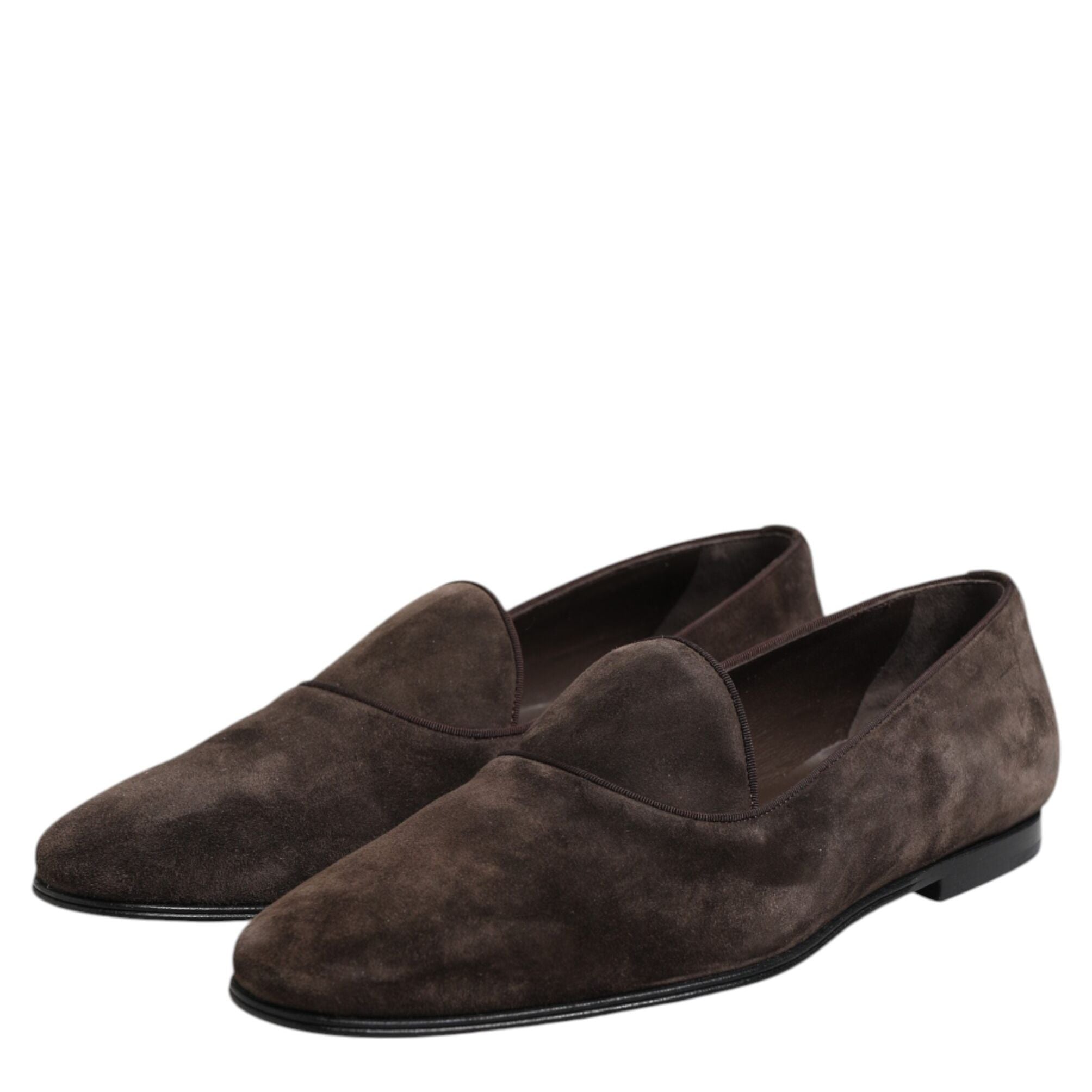 Dolce & Gabbana Brown Velvet Leather Slip On Loafers Shoes