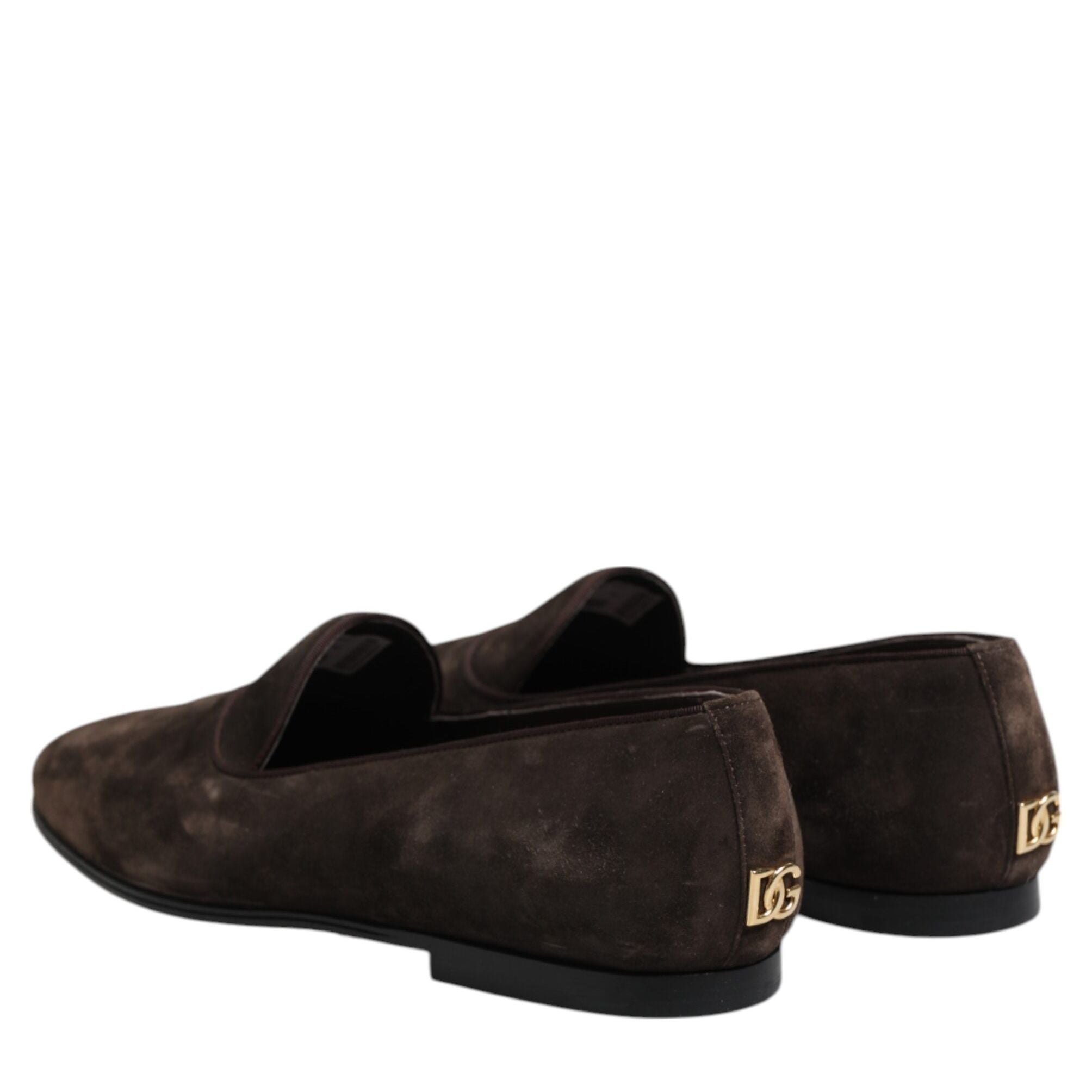 Dolce & Gabbana Brown Velvet Leather Slip On Loafers Shoes