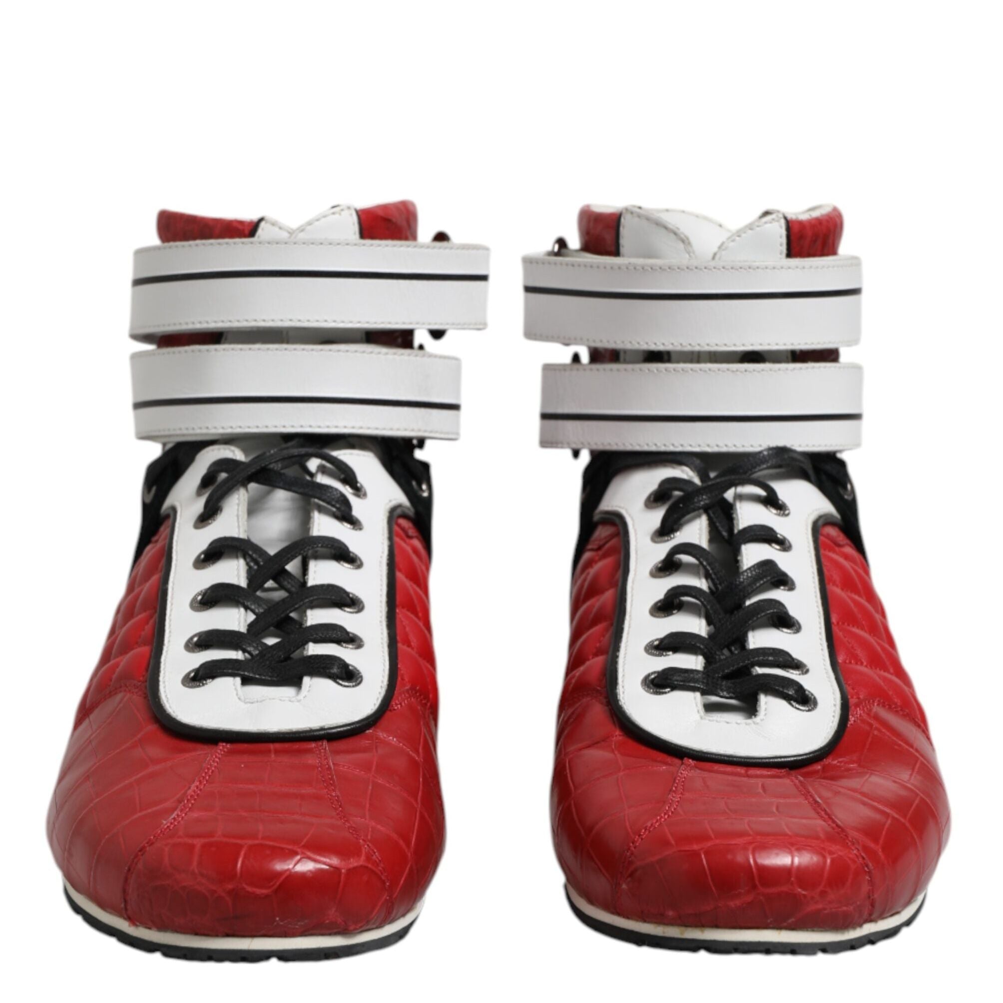Dolce & Gabbana Red Quilted Leather Lace Up Sneakers Shoes
