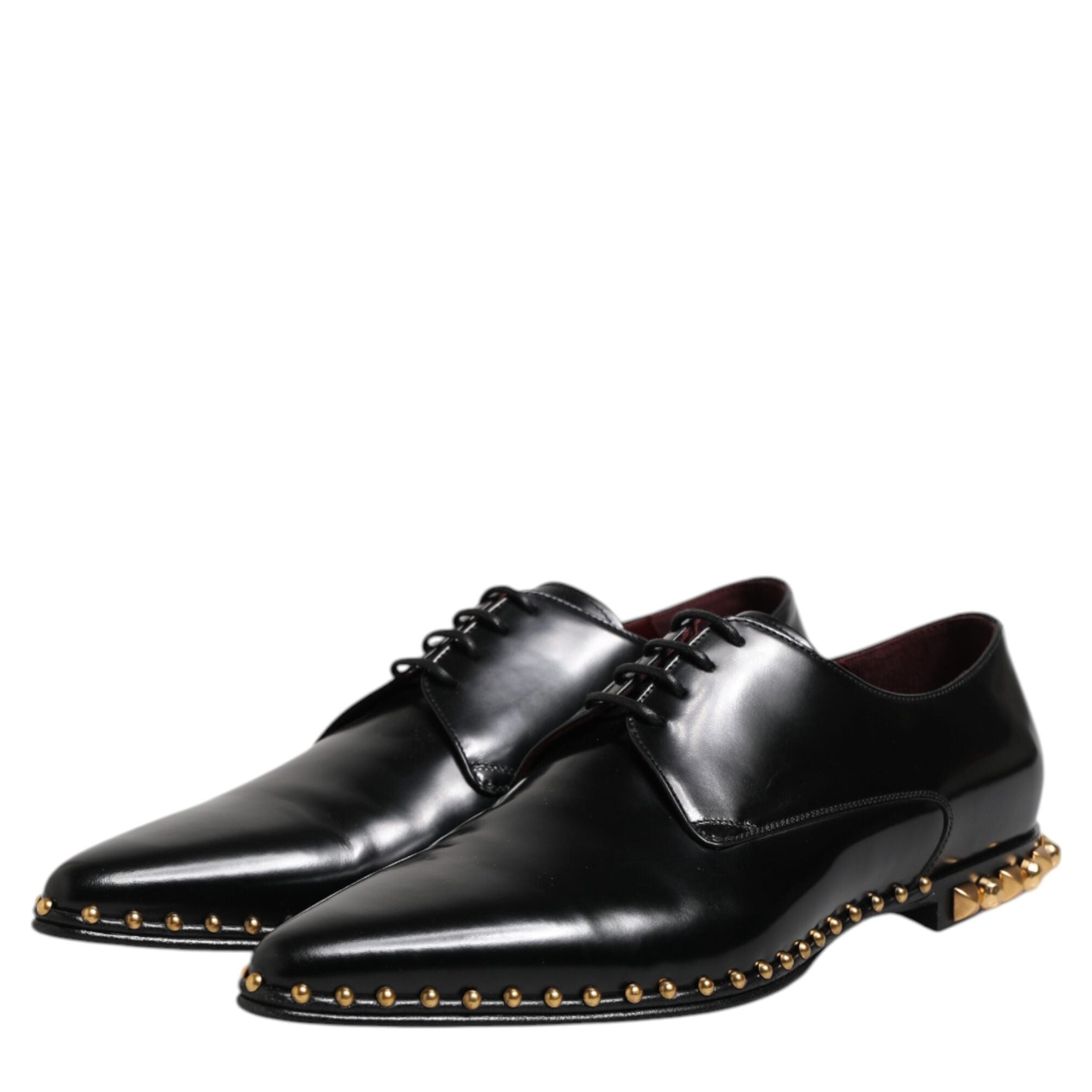 Dolce & Gabbana Black Leather Studded Derby Men Dress Shoes