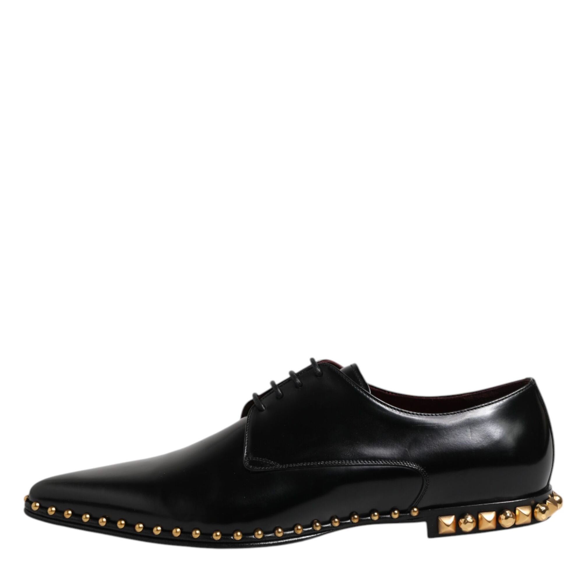 Dolce & Gabbana Black Leather Studded Derby Men Dress Shoes