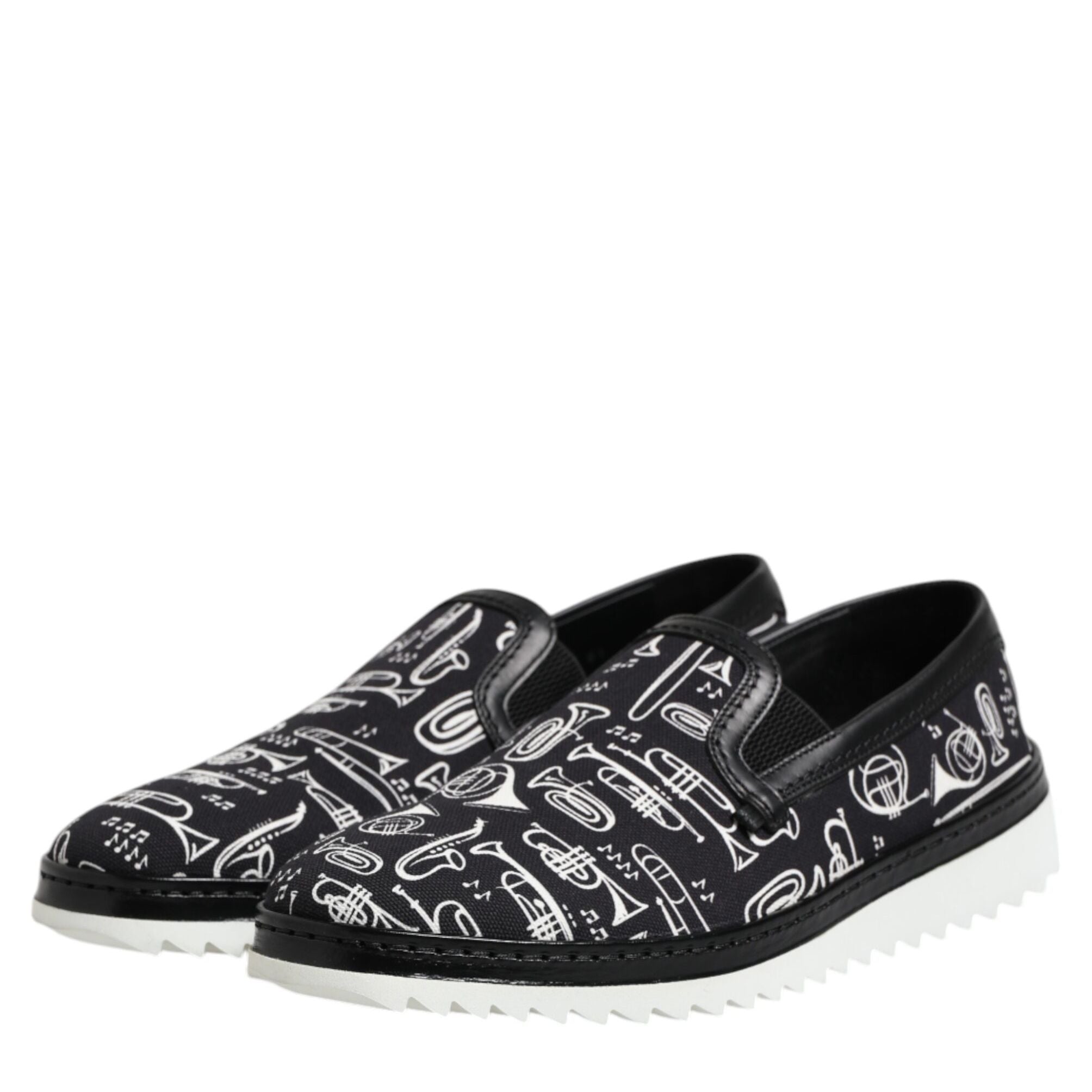 Dolce & Gabbana Black Slip On Printed Men Loafers Shoes