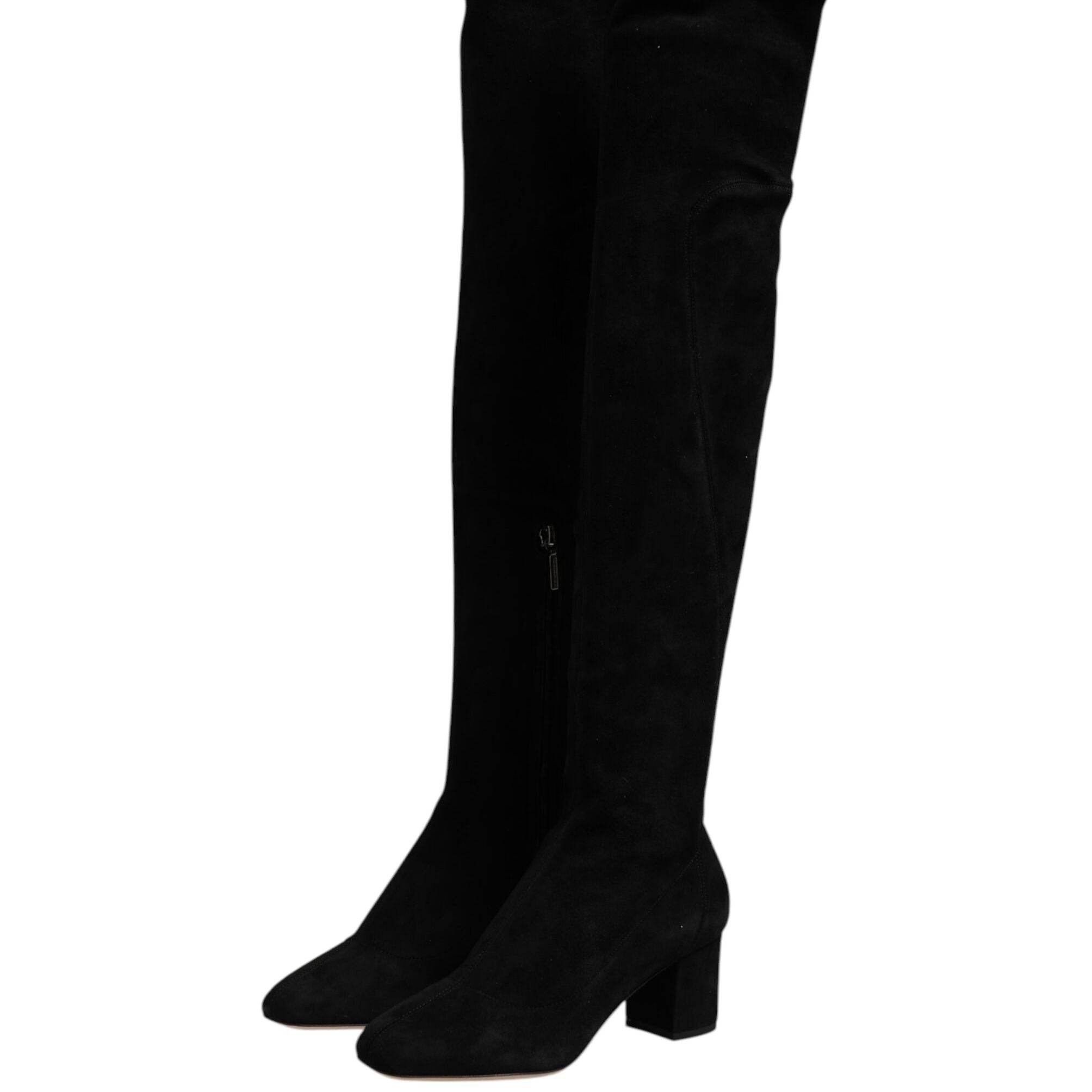 Dolce & Gabbana Black Suede Leather Knee High Boots Shoes