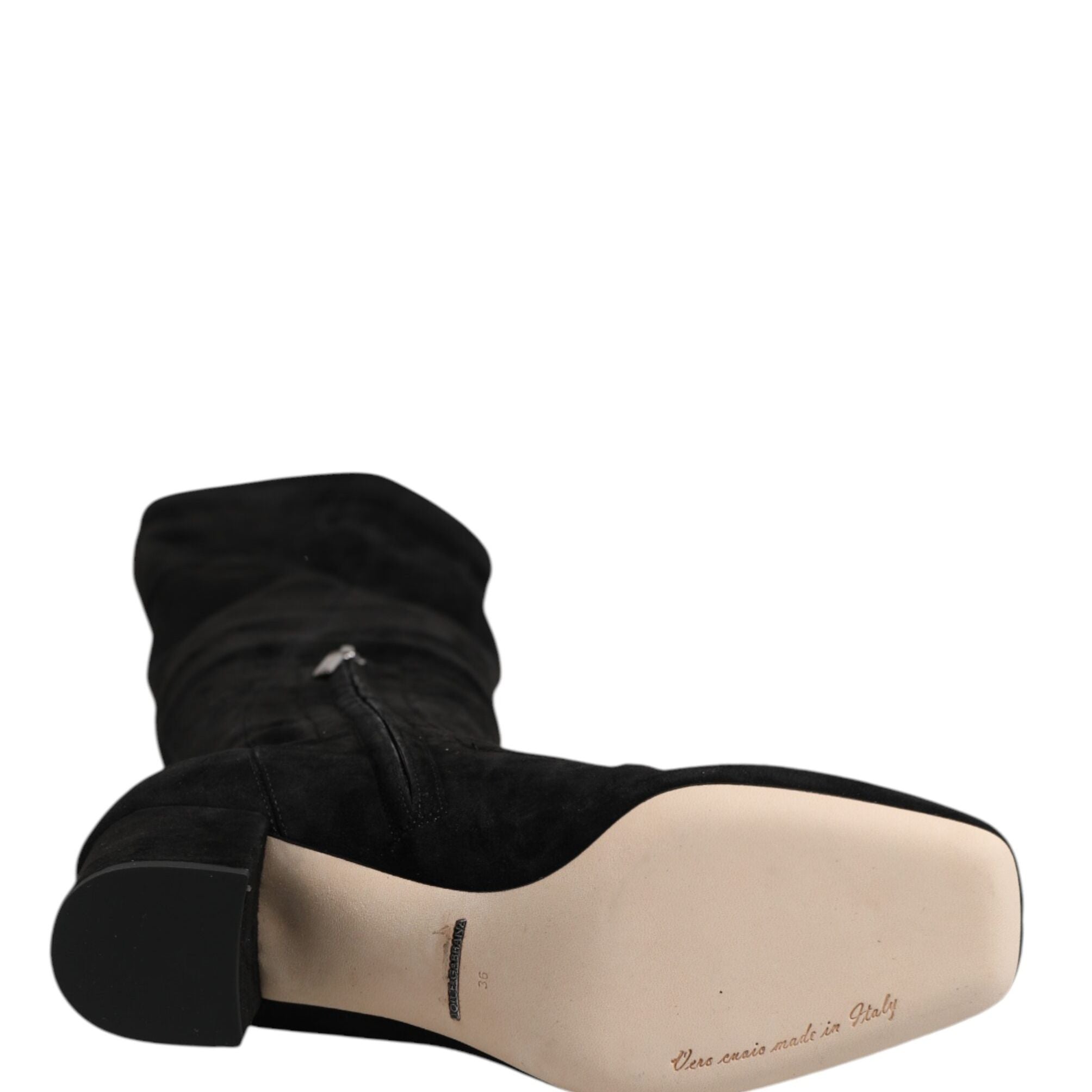 Dolce & Gabbana Black Suede Leather Knee High Boots Shoes