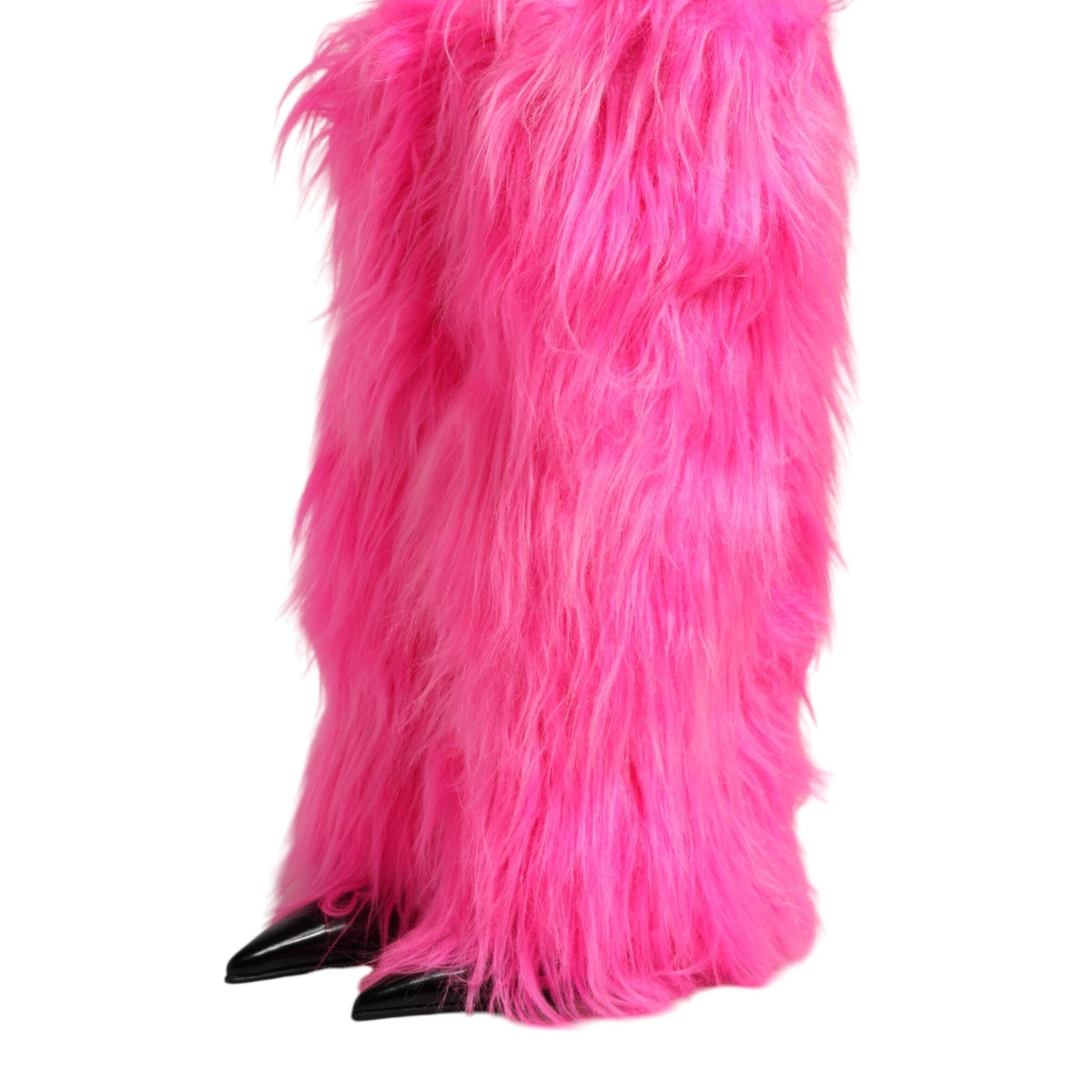Dolce & Gabbana Pink Faux Fur Leather High Heels Boots Shoes