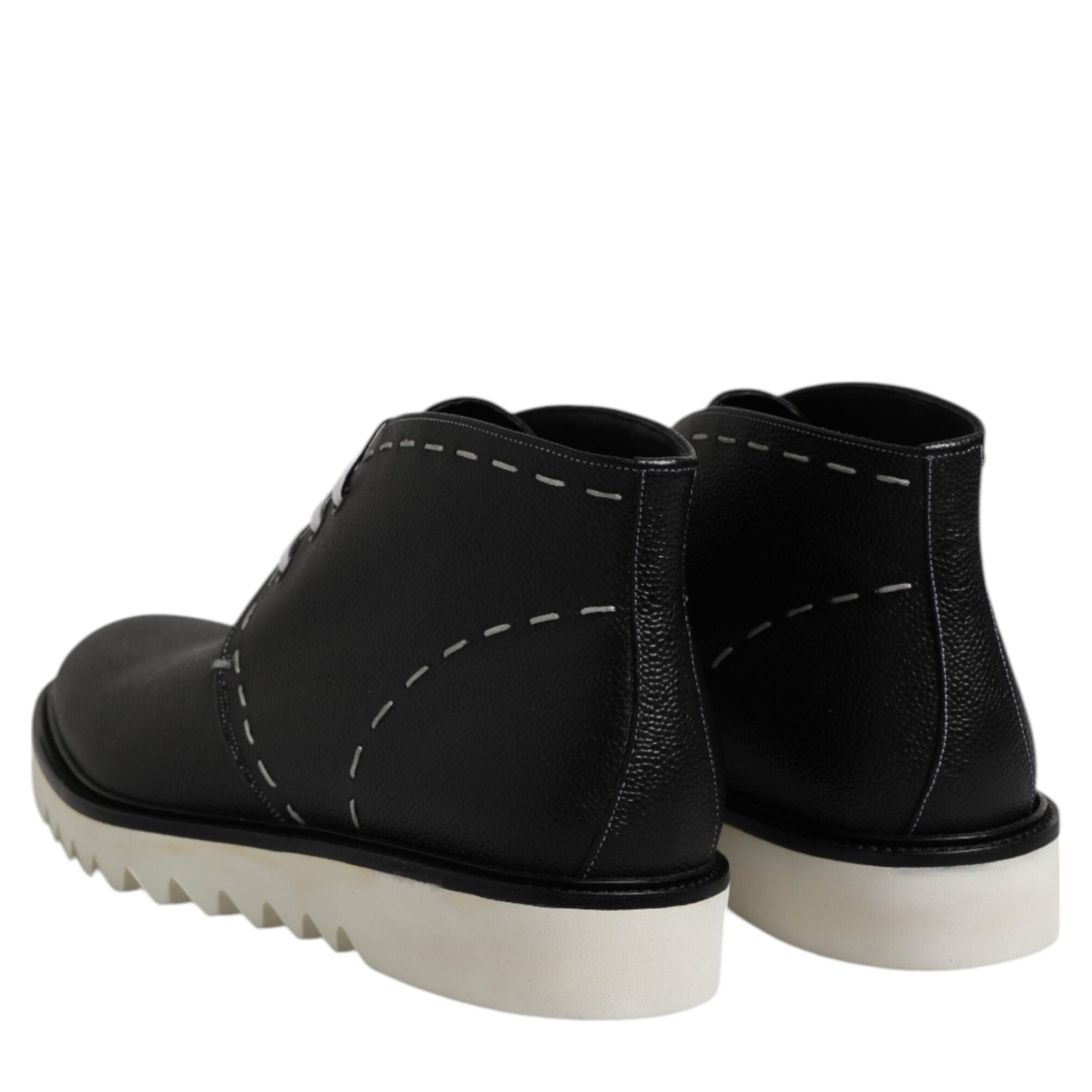 Dolce & Gabbana Black White Leather Ankle Boots Shoes