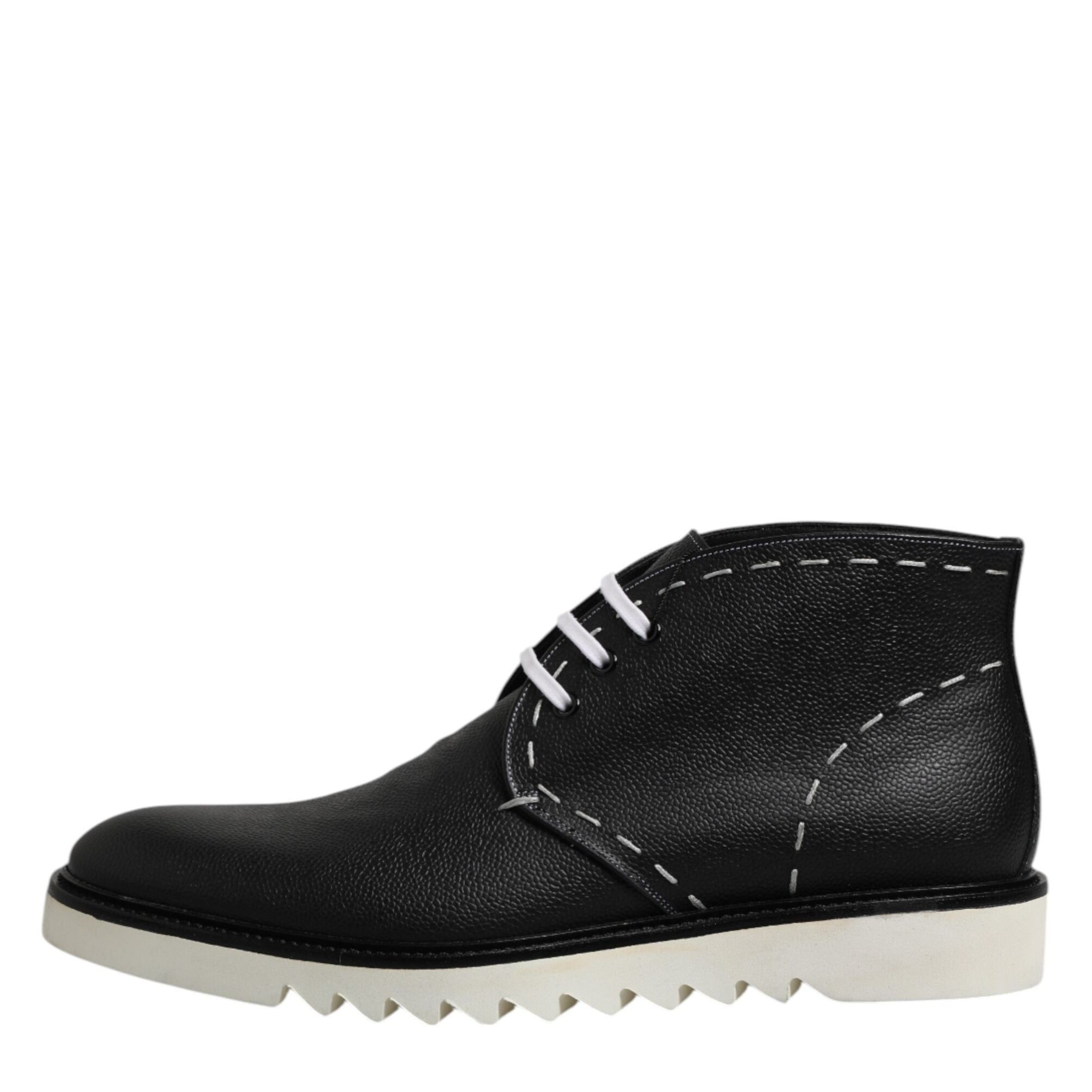 Dolce & Gabbana Black White Leather Ankle Boots Shoes