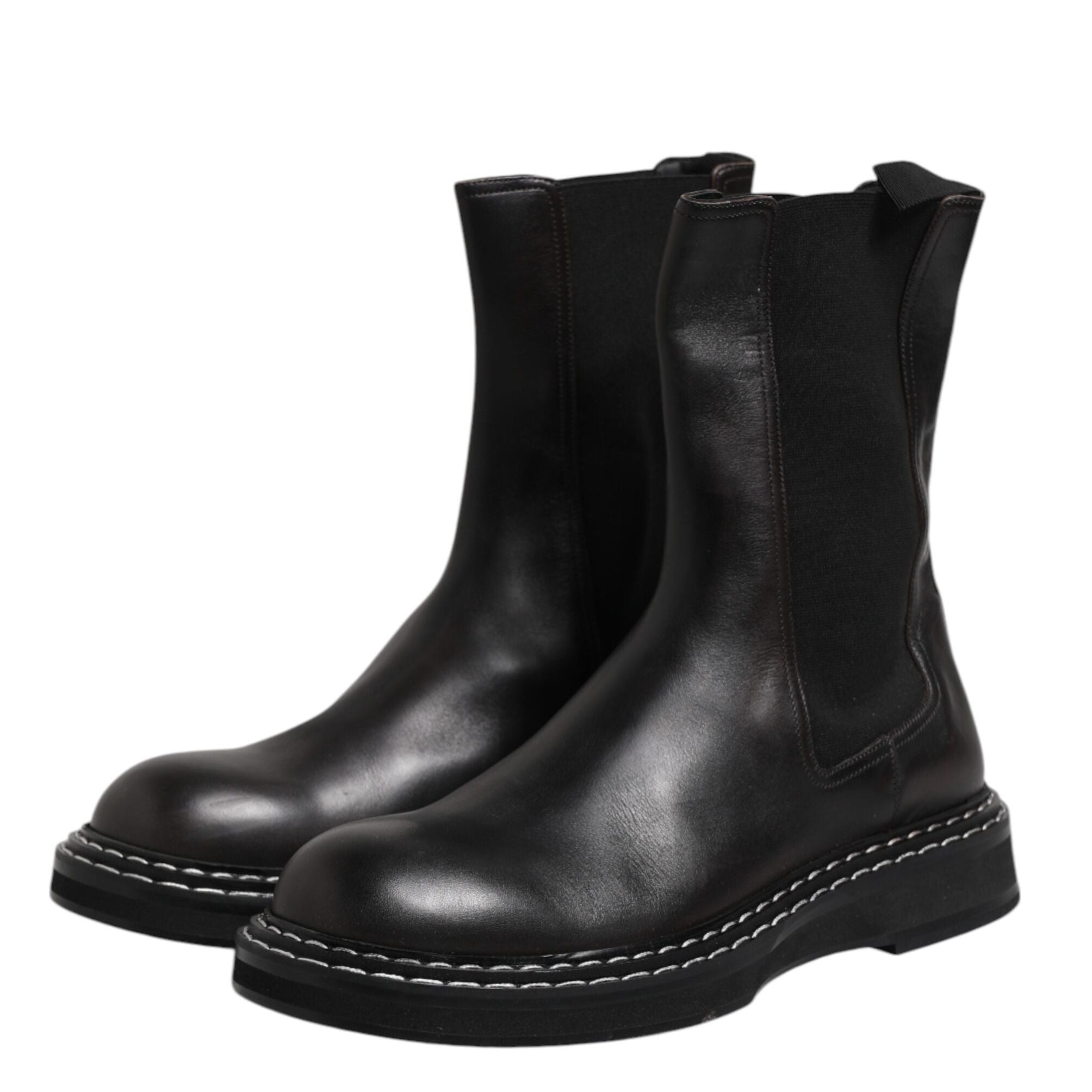 Dolce & Gabbana Black Leather Mid Calf Boots Flats Shoes