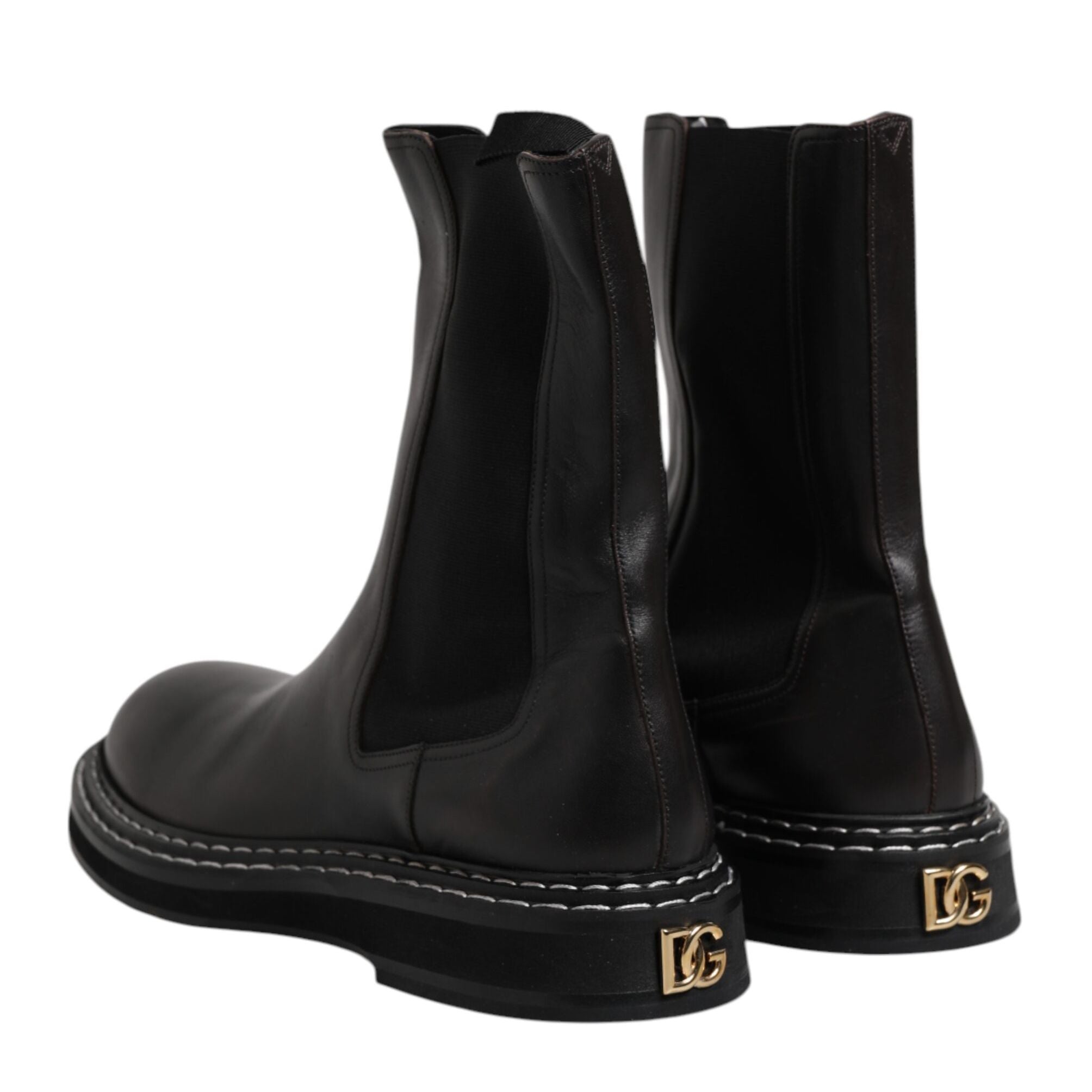 Dolce & Gabbana Black Leather Mid Calf Boots Flats Shoes