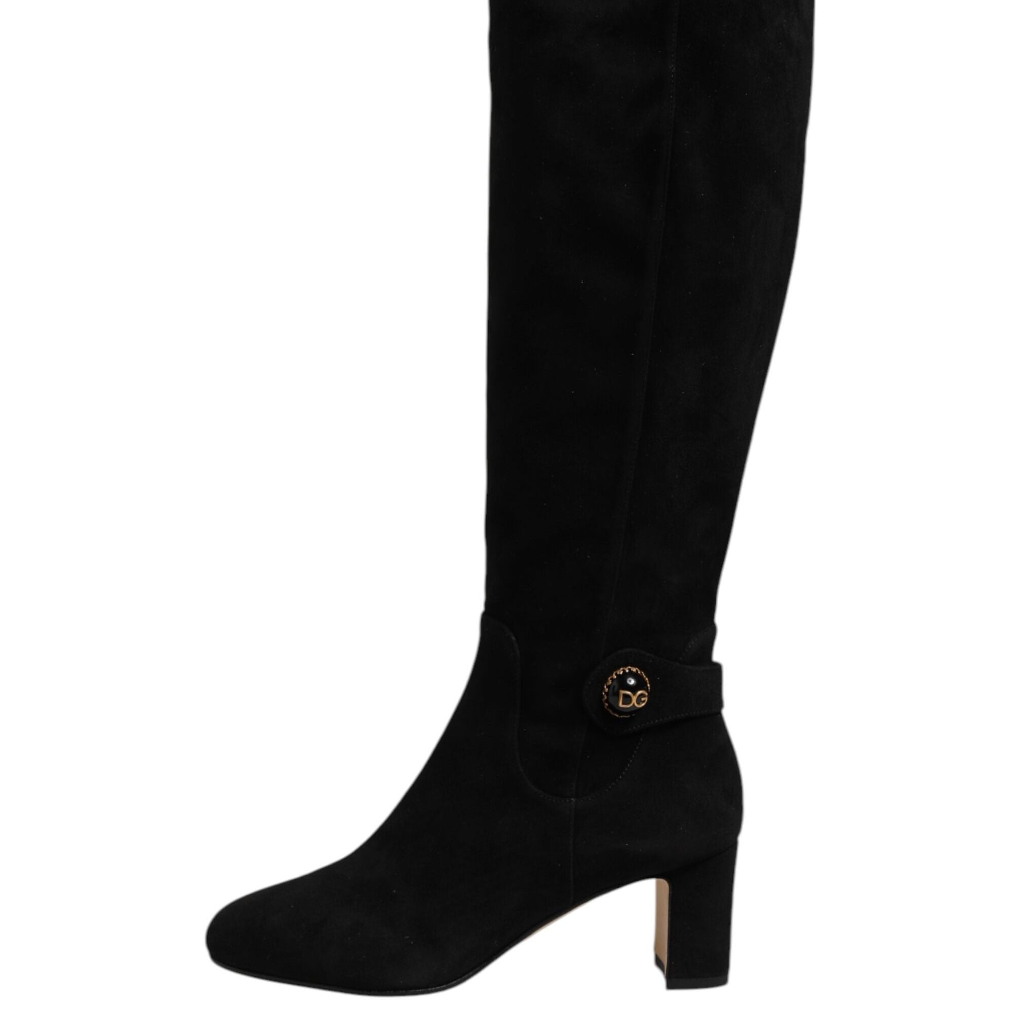 Dolce & Gabbana Black Suede Leather Knee High Boots Shoes