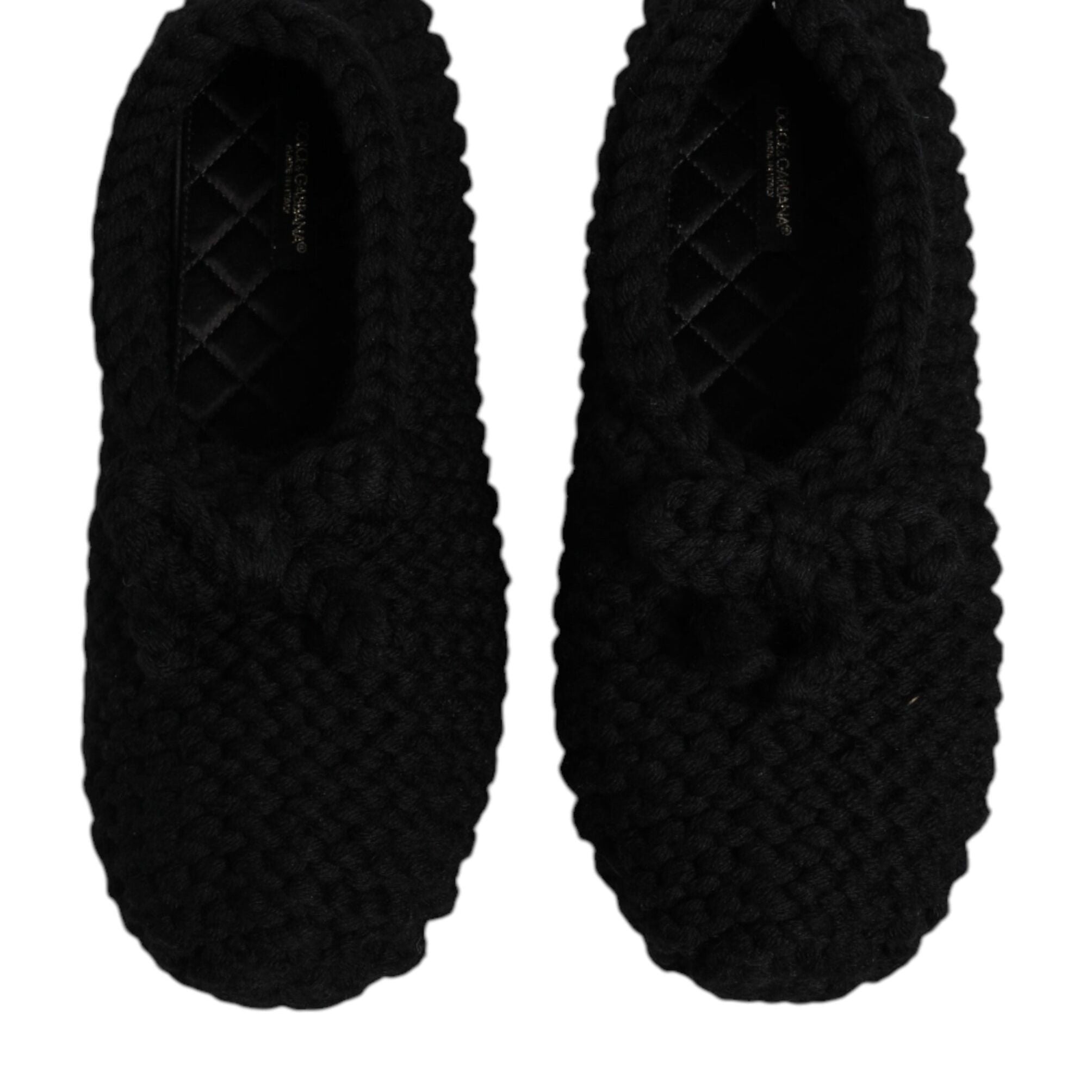 Dolce & Gabbana Black Wool Slip On Flats Ballerina Shoes