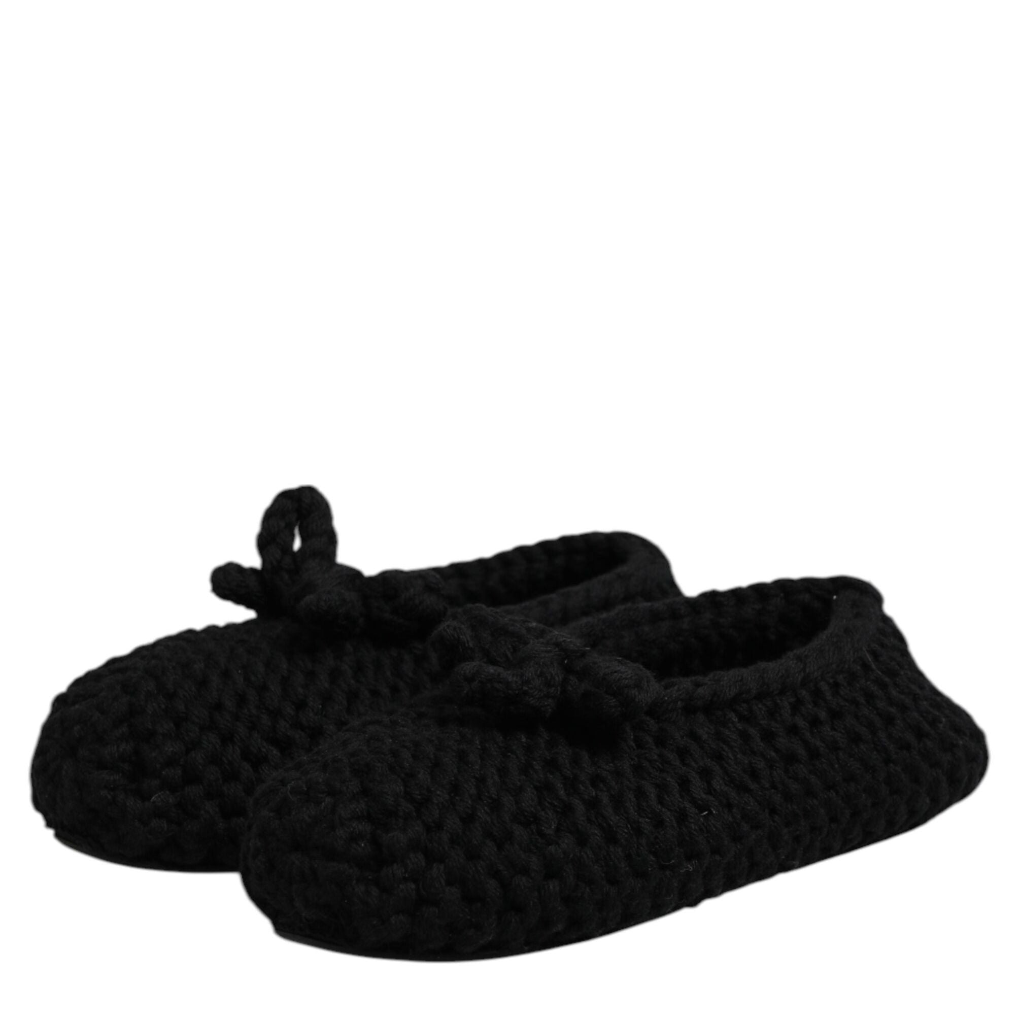 Dolce & Gabbana Black Wool Slip On Flats Ballerina Shoes