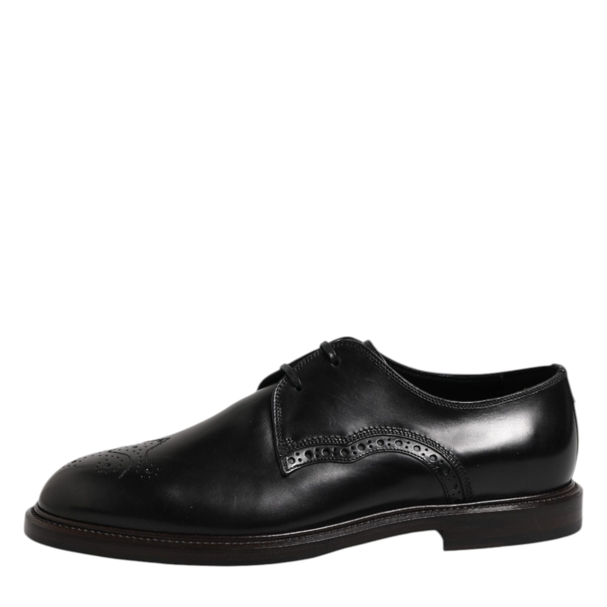 Dolce & Gabbana Black Leather Derby Wingtip Formal Shoes