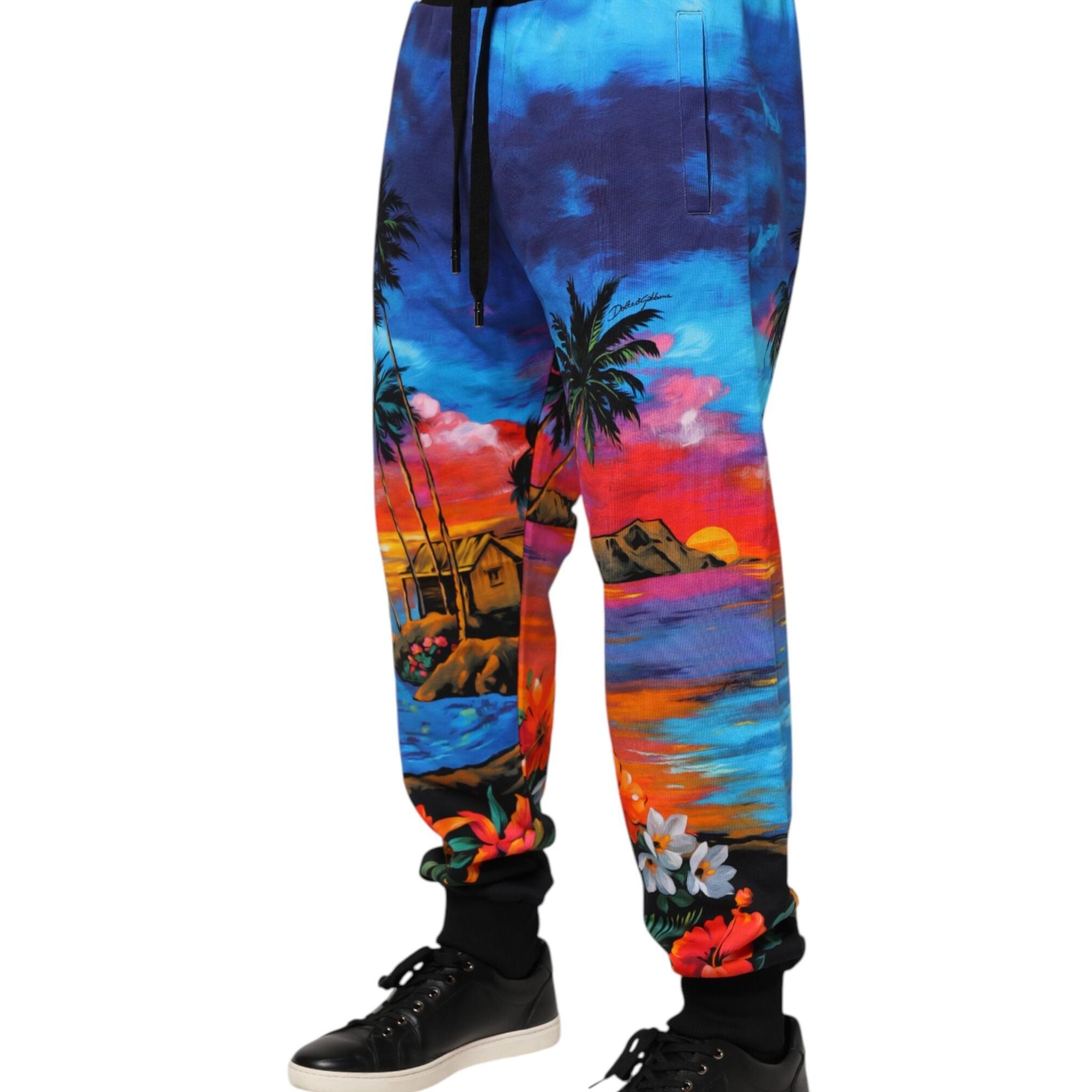 Dolce & Gabbana Blue Hawaiian Print Jogger Sweatpants Pants