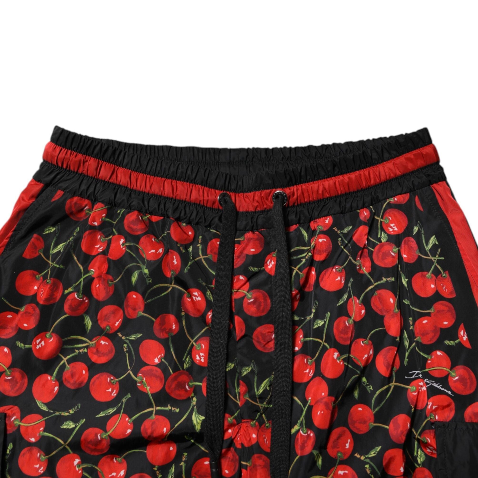 Dolce & Gabbana Black Red Cherry Print Men Sweatpants Pants