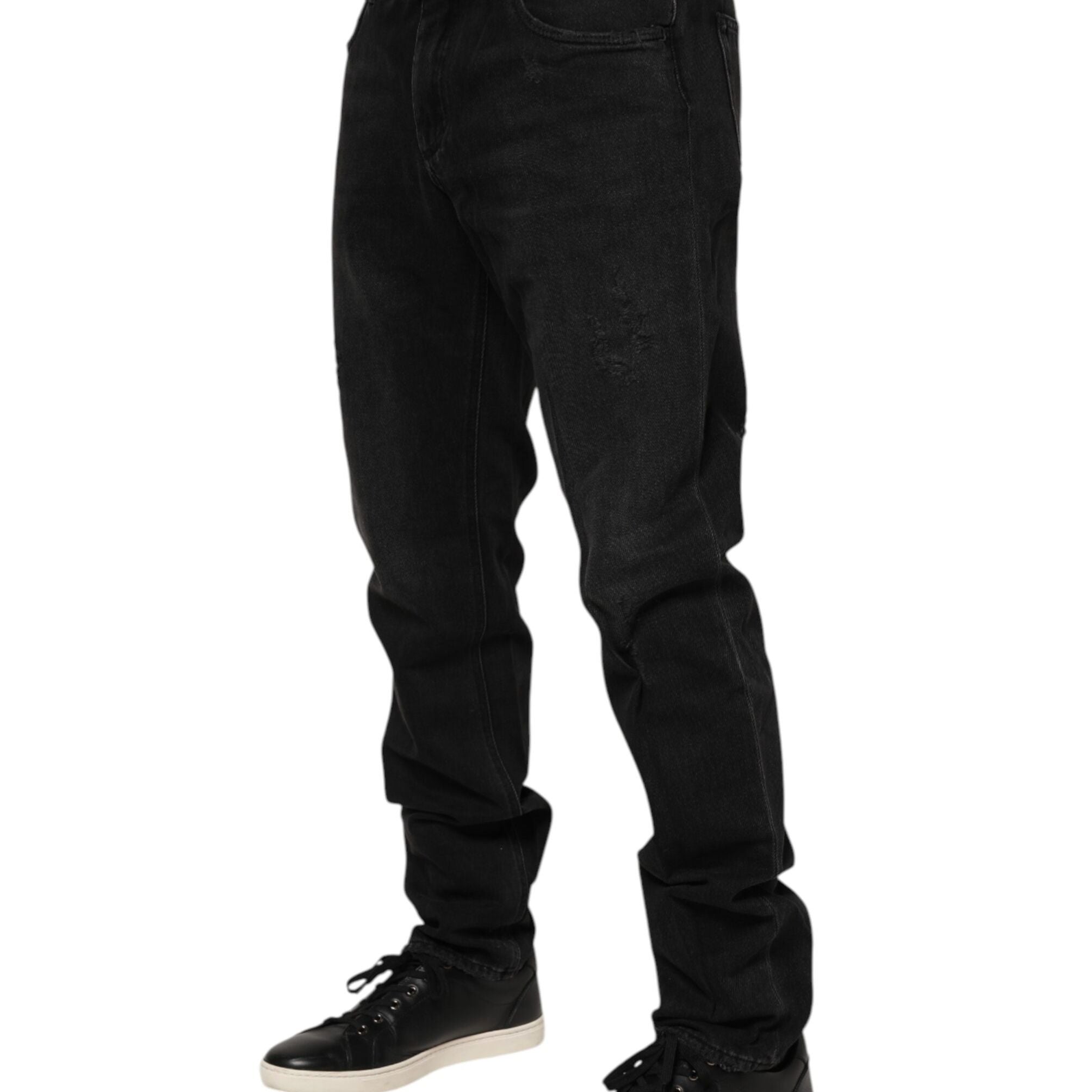 Dolce & Gabbana Black Cotton Logo Plaque Skinny Denim Jeans