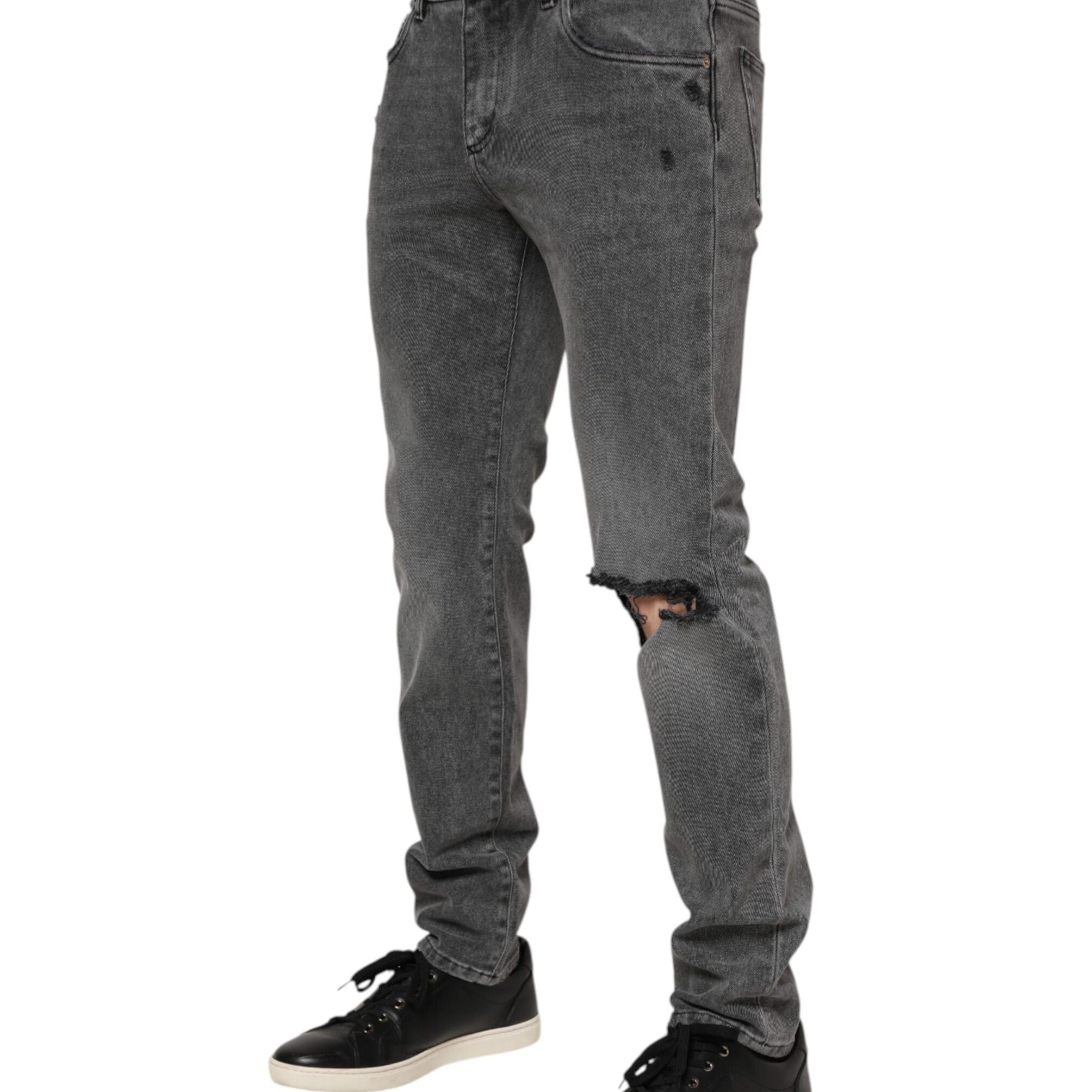 Dolce & Gabbana Gray Cotton Logo Plaque Denim Jeans