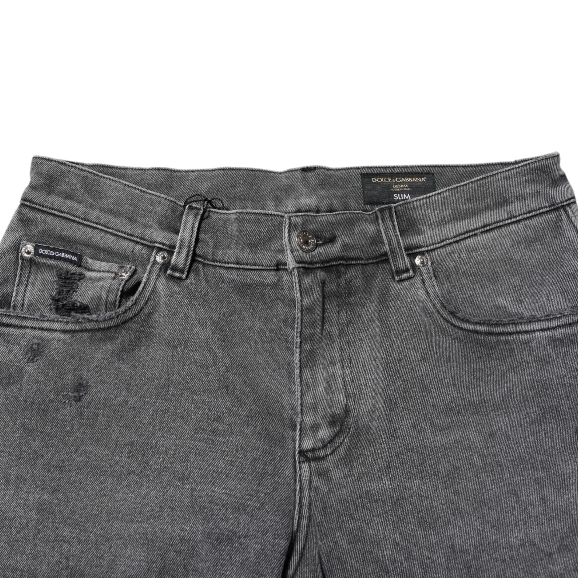 Dolce & Gabbana Gray Cotton Logo Plaque Denim Jeans