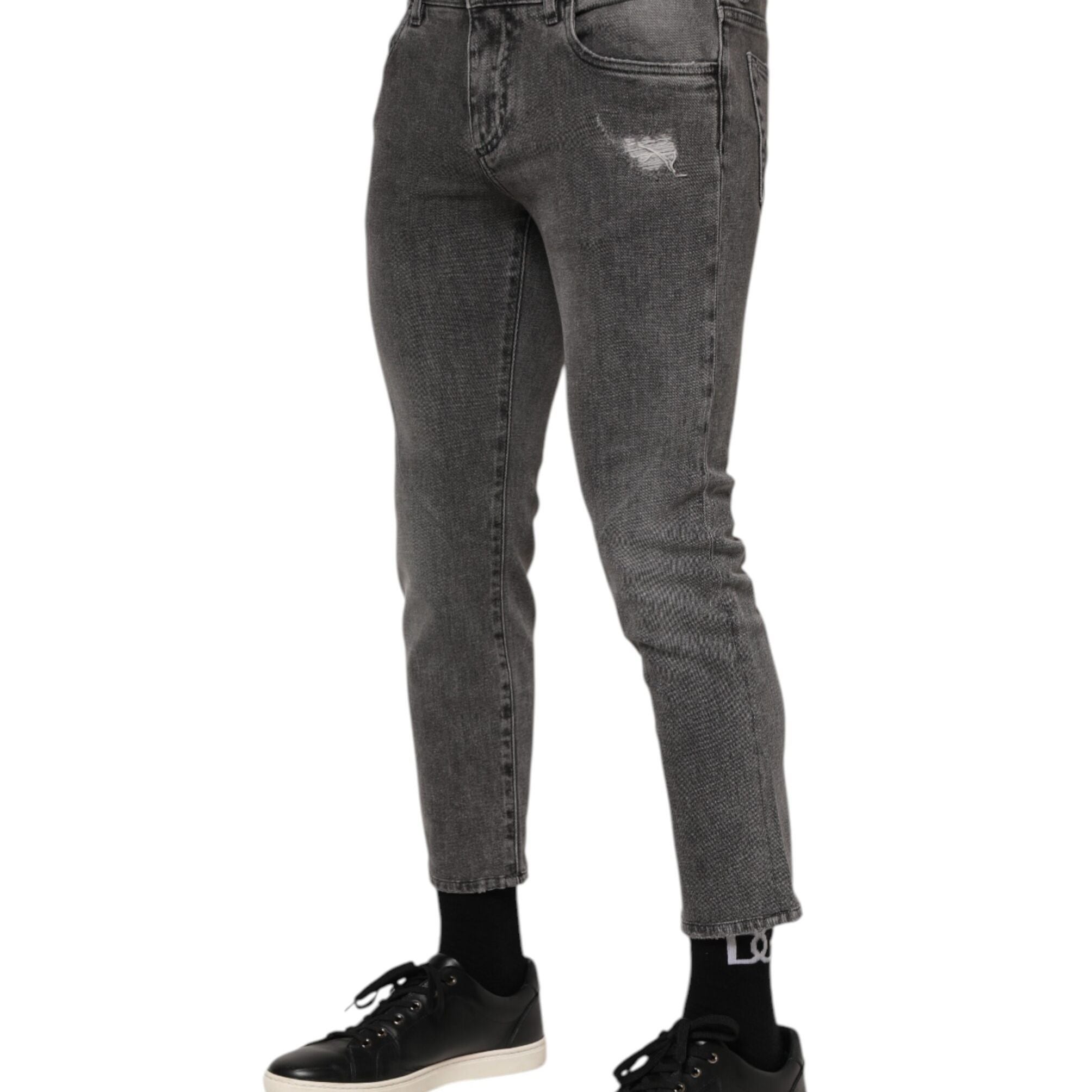 Dolce & Gabbana Gray Cotton Logo Plaque Men Denim Jeans
