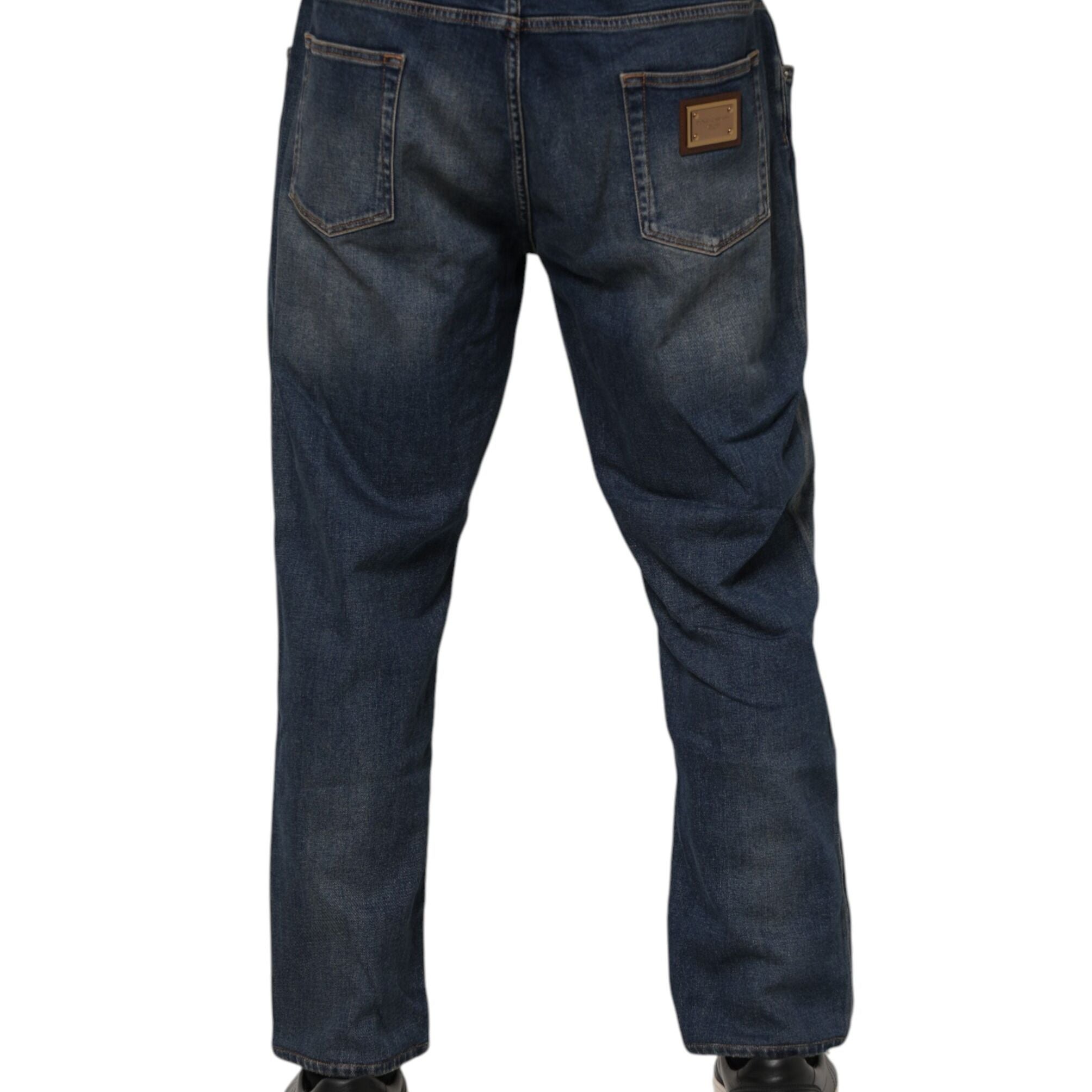 Dolce & Gabbana Blue Cotton Logo Plaque Slim Denim Jeans
