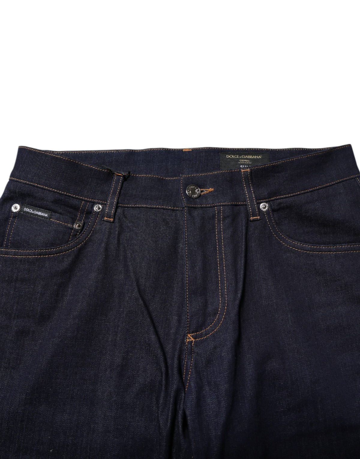 Dolce & Gabbana Dark Blue Cotton Logo Slim Fit Men Denim Jeans