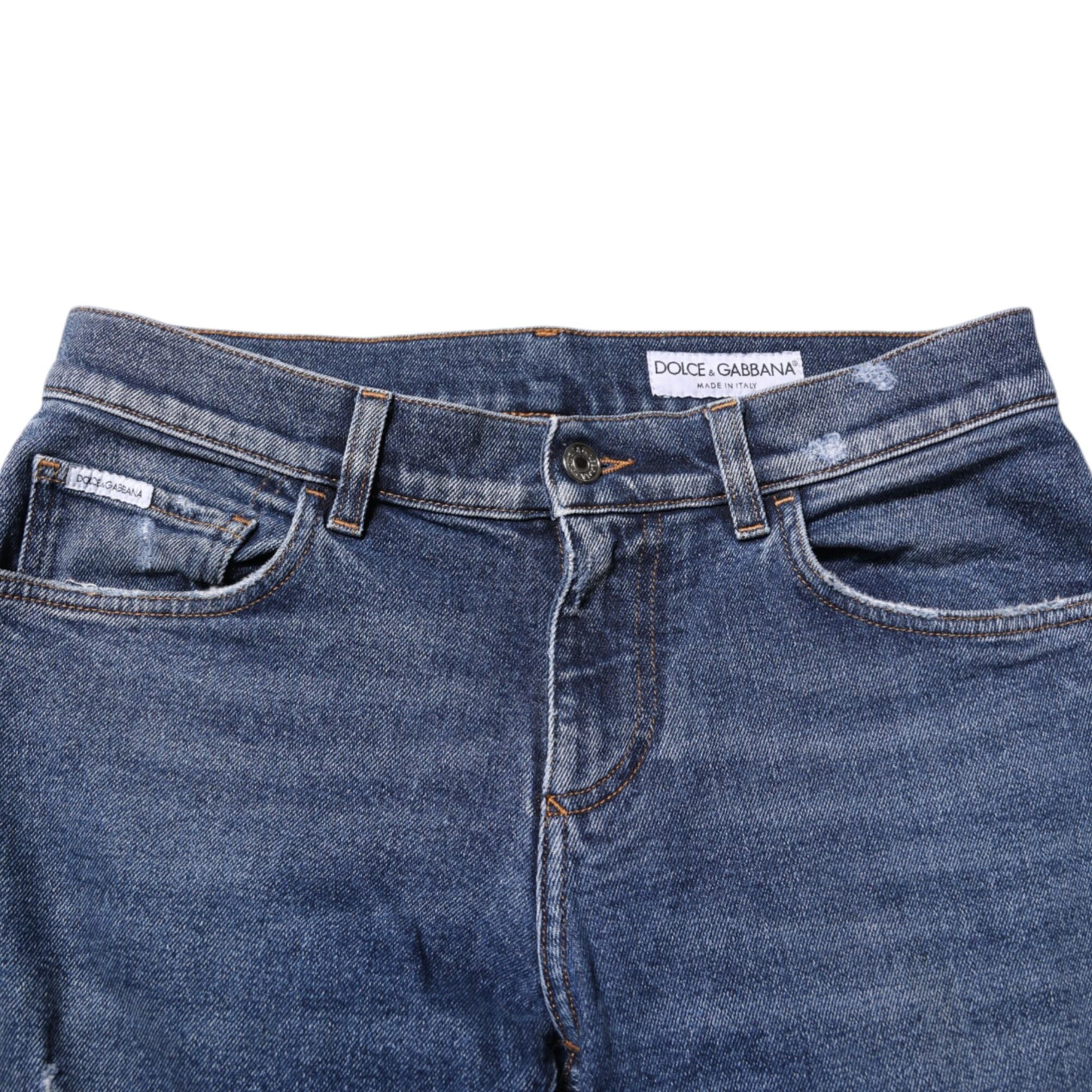 Dolce & Gabbana Blue Cotton Logo Plaque Skinny Men Denim Jeans