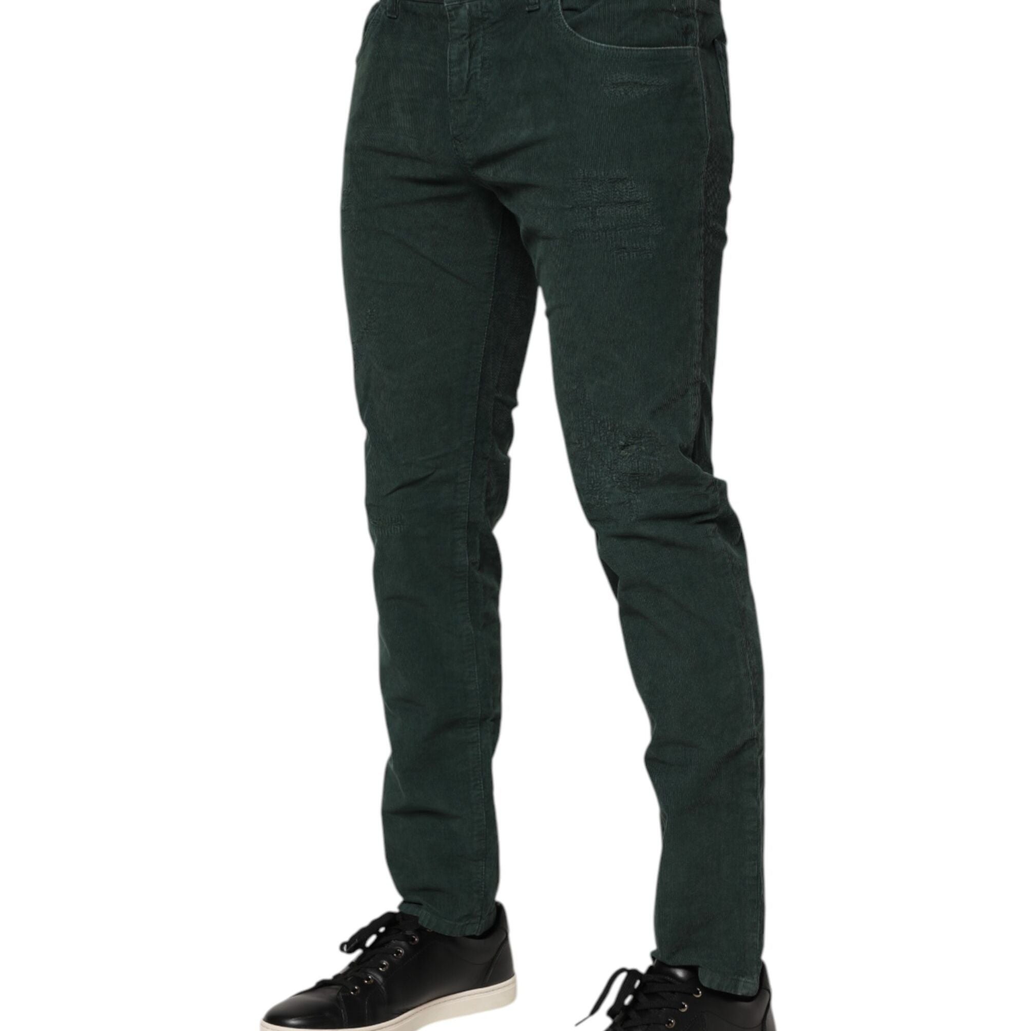 Dolce & Gabbana Green Cotton Corduroy Skinny Pants