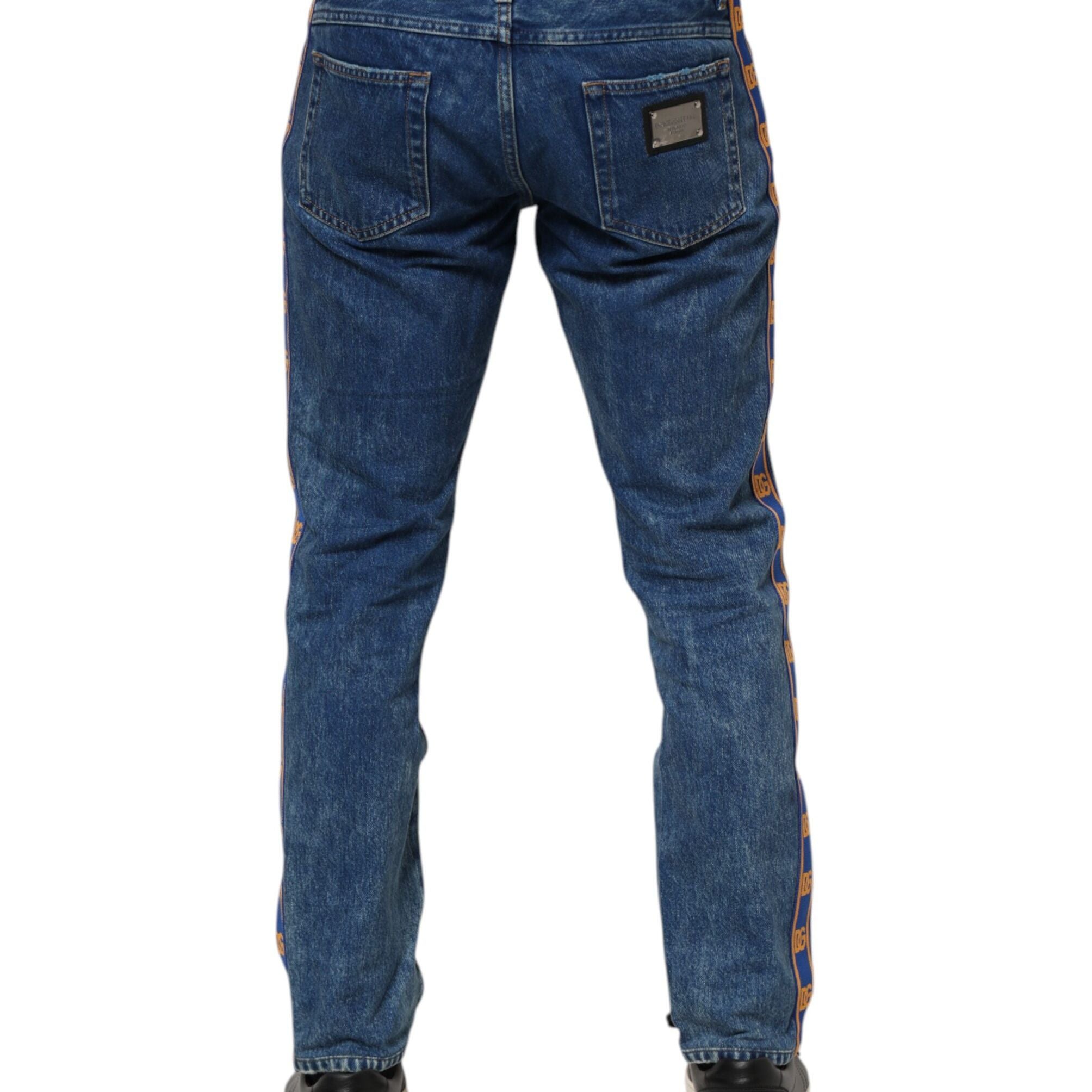 Dolce & Gabbana Blue Cotton Logo Plaque Denim Jeans