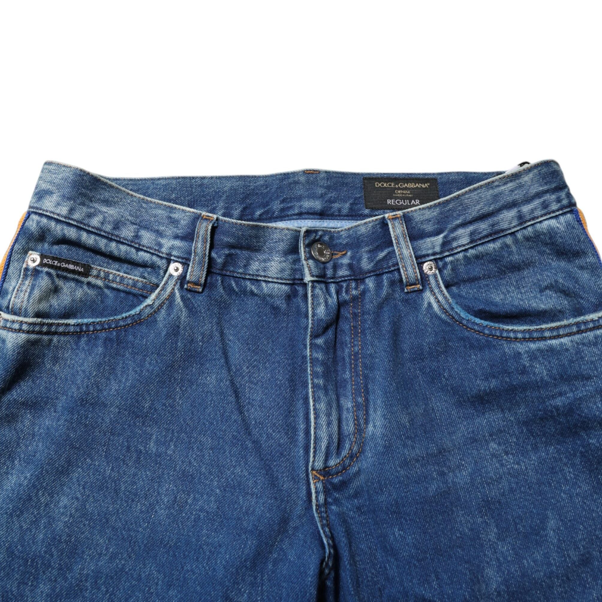 Dolce & Gabbana Blue Cotton Logo Plaque Denim Jeans