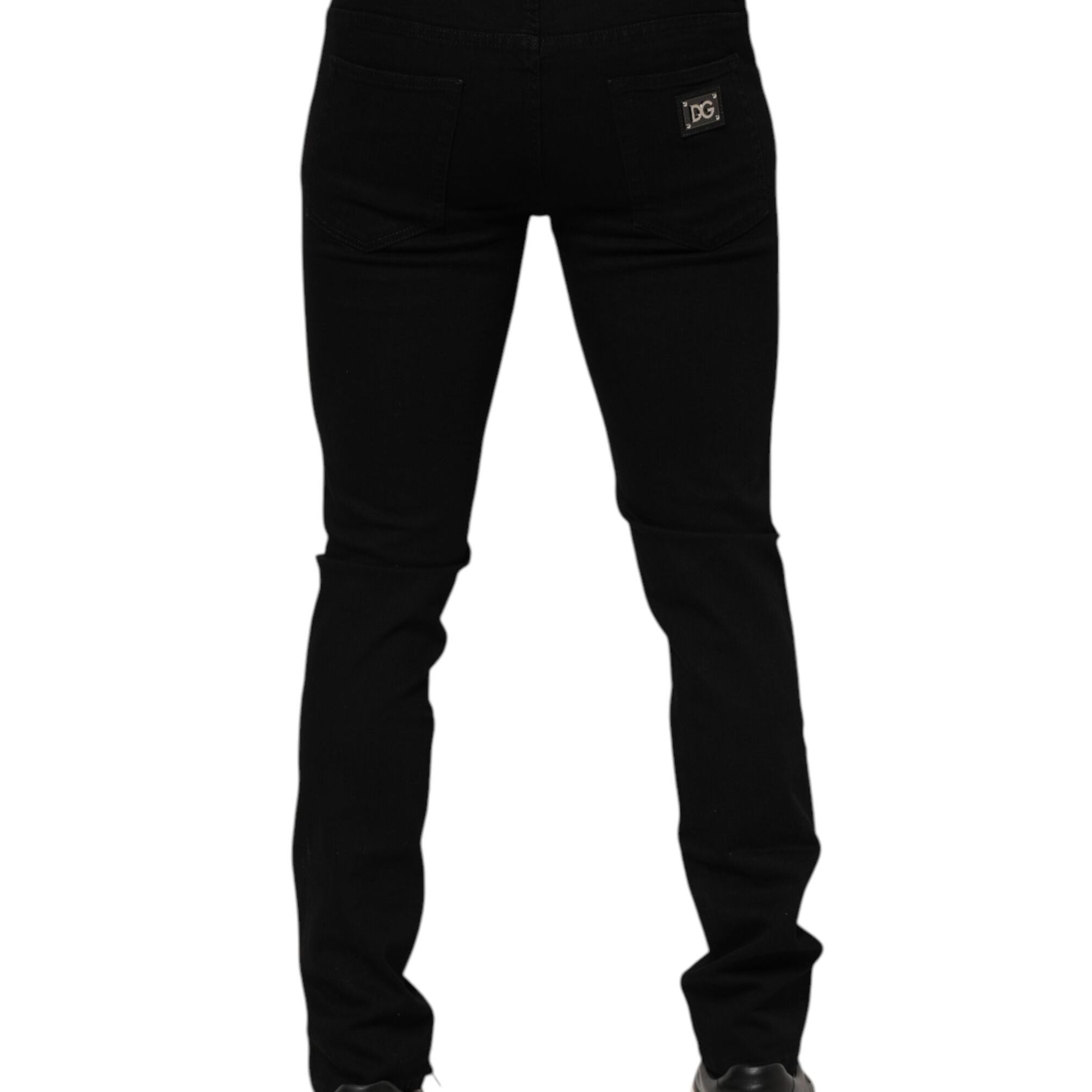 Dolce & Gabbana Dark Blue Cotton Logo Plaque GOLD Denim Jeans