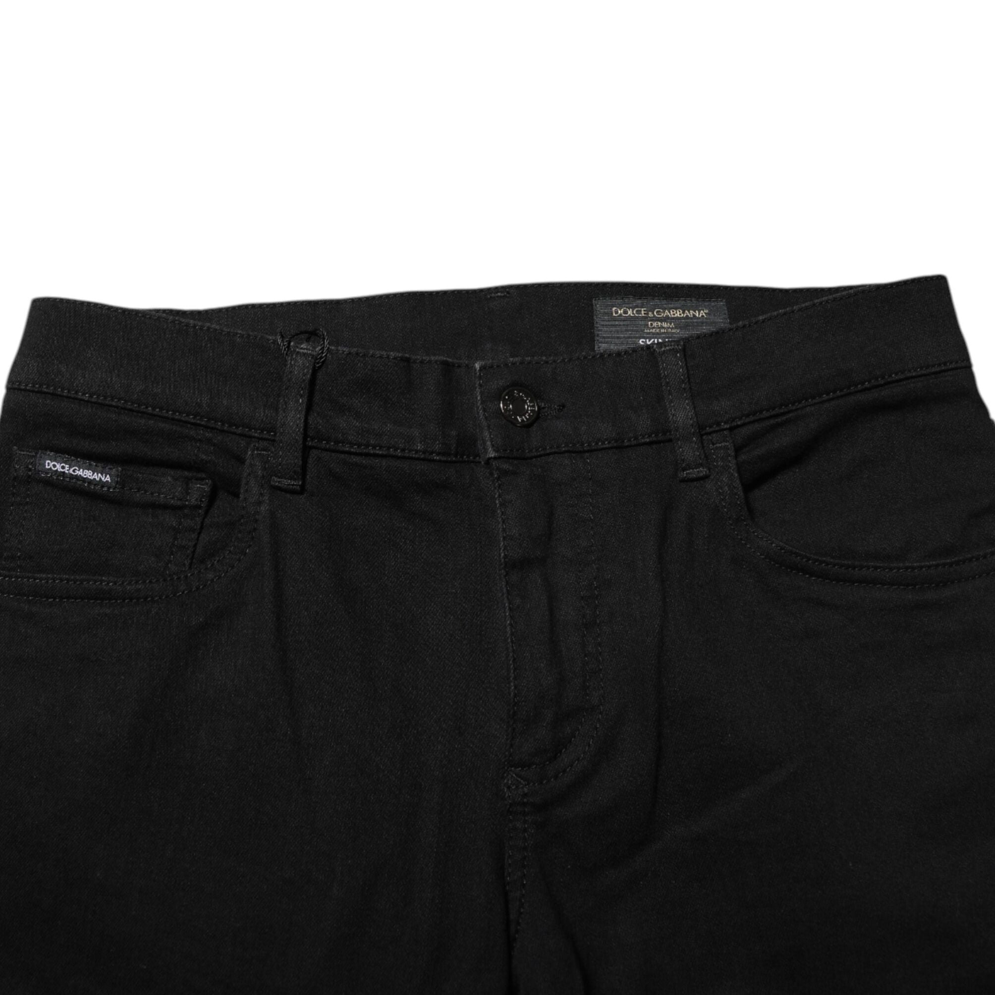 Dolce & Gabbana Dark Blue Cotton Logo Plaque GOLD Denim Jeans