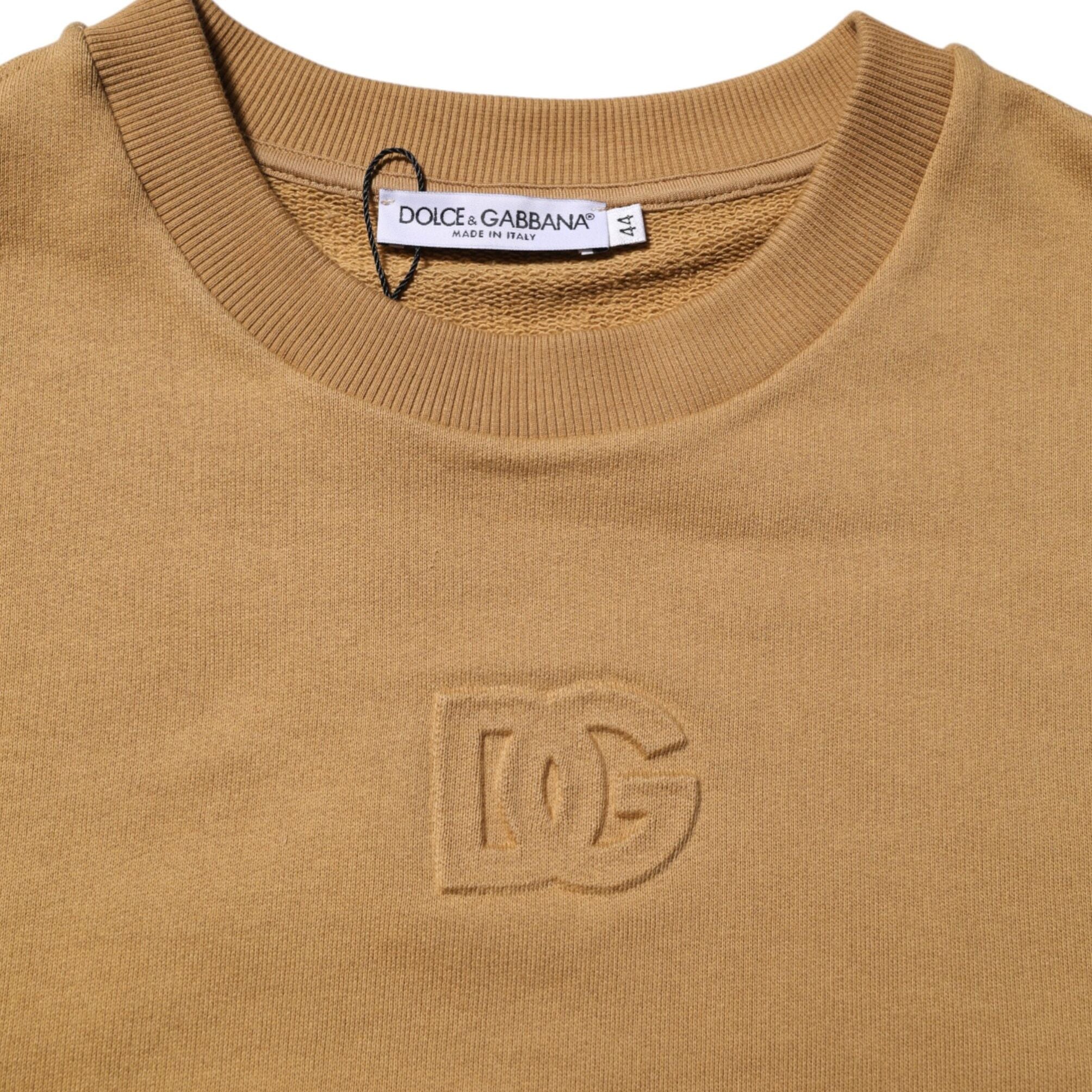 Dolce & Gabbana Mustard Cotton DG Embossed Pullover Sweater