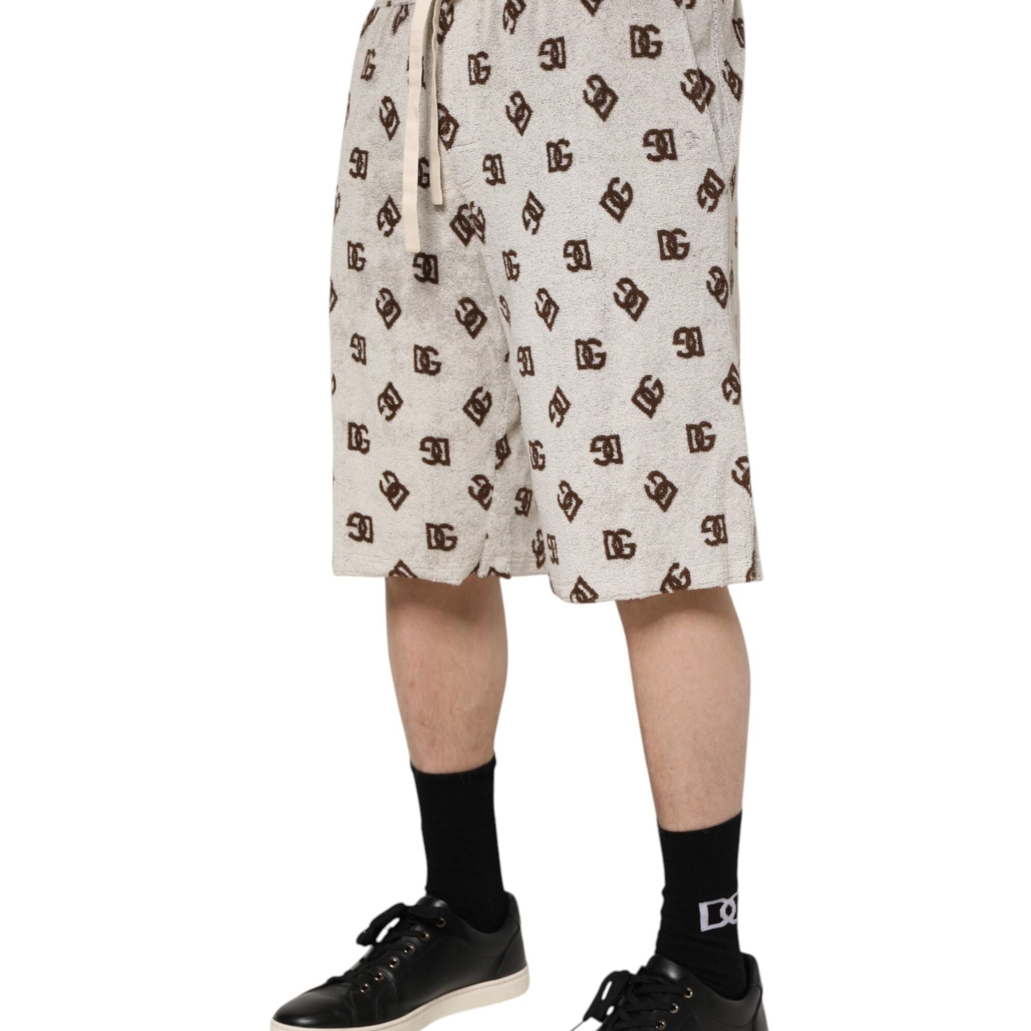Dolce & Gabbana White Cotton DG Mania Print Men Bermuda Shorts