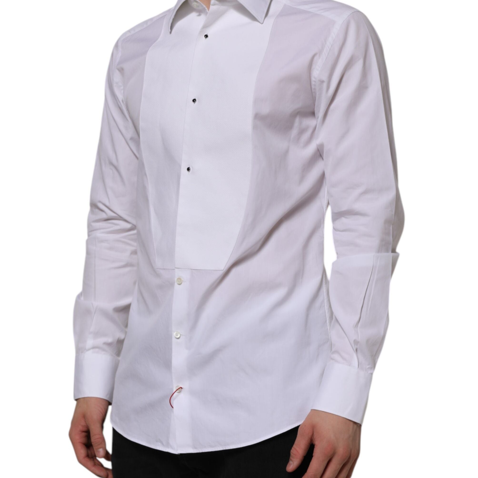 Dolce & Gabbana White Bib Cotton Poplin GOLD Formal Shirt