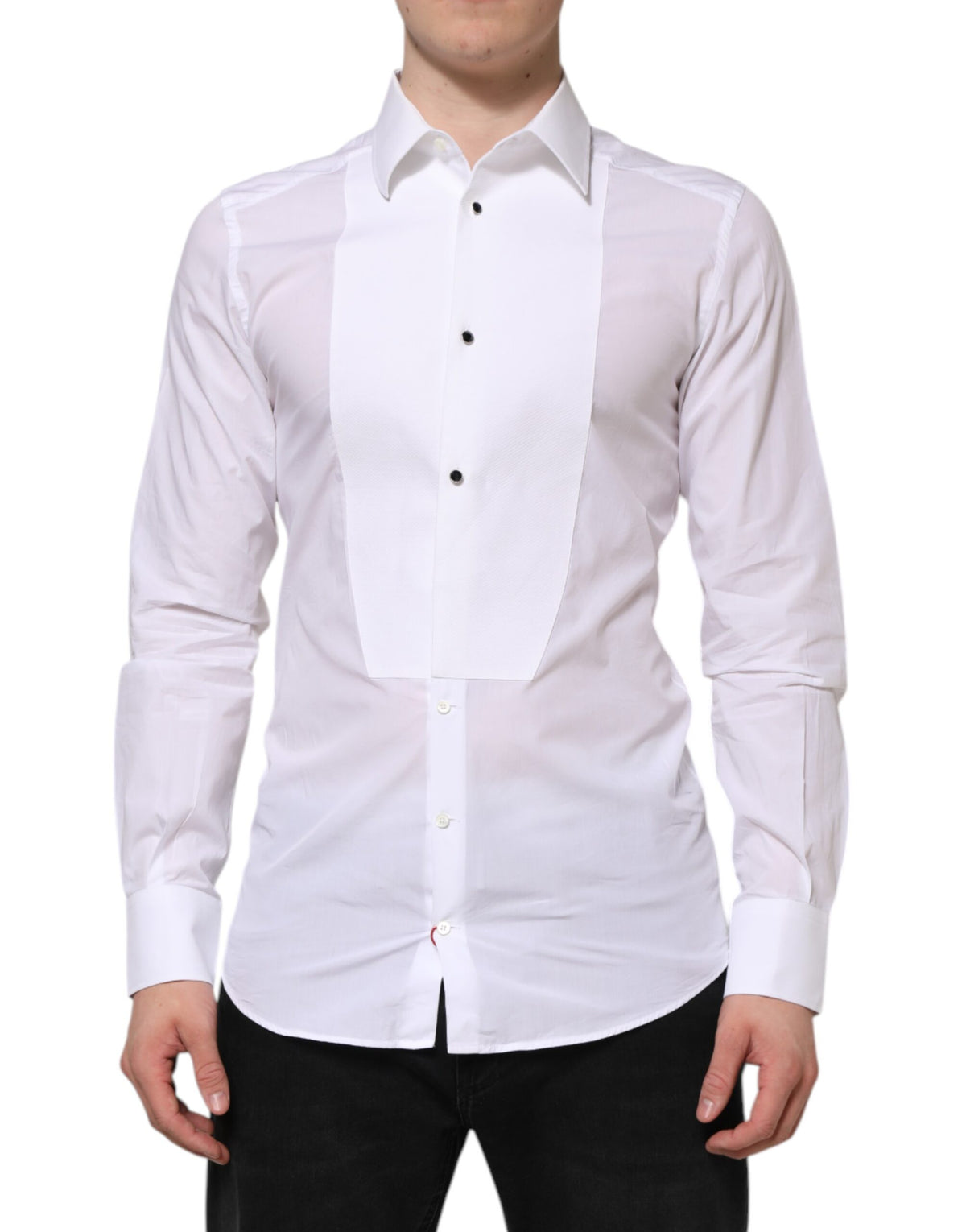 Dolce & Gabbana White Cotton GOLD Bib Poplin Formal Shirt