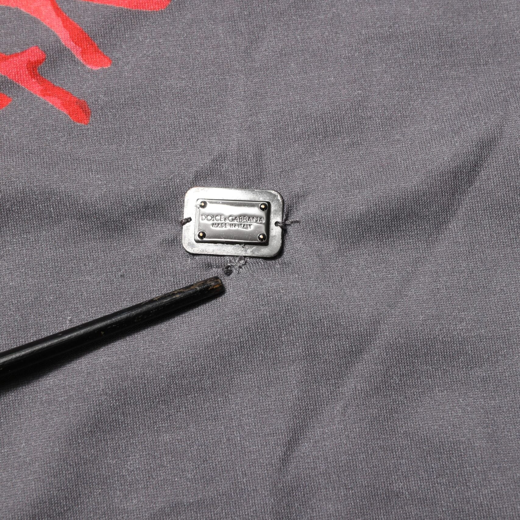 Dolce & Gabbana Gray Cotton Coral Print Logo Plaque T-shirt
