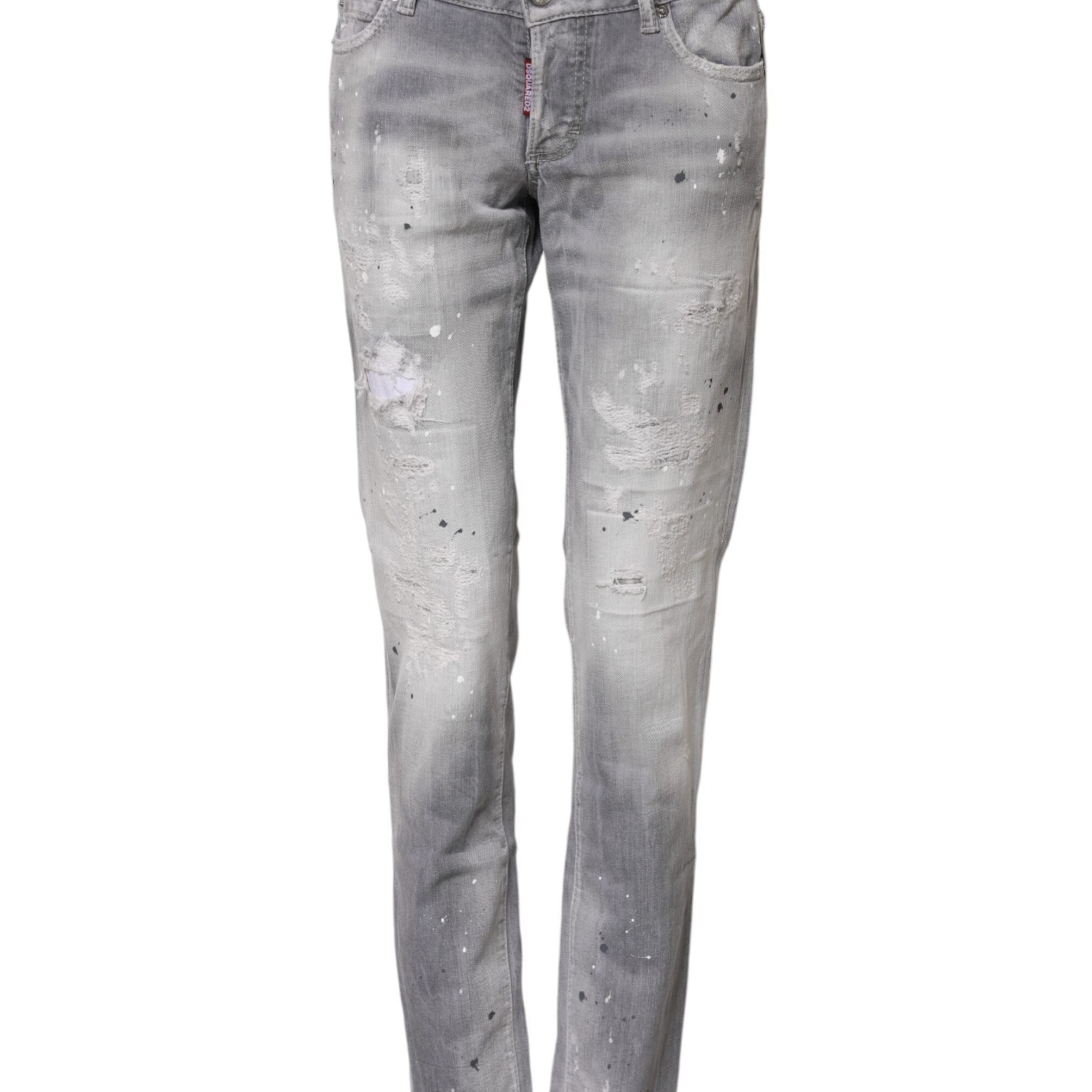 Dsquared² Gray Washed Mid Waist Tapered Denim Jeans