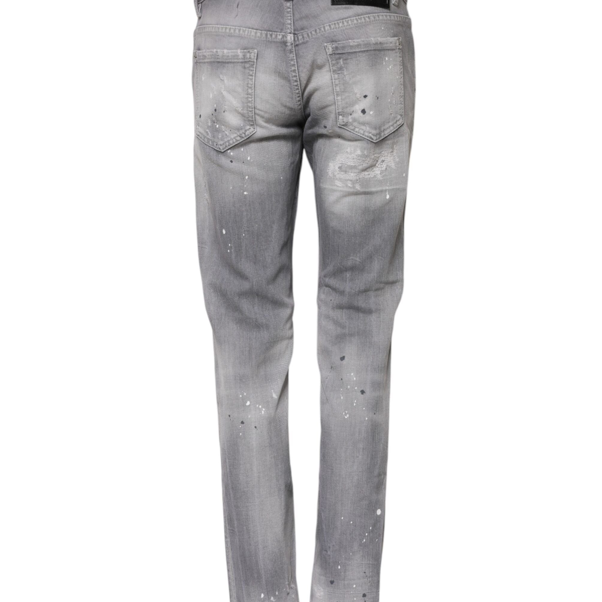 Dsquared² Gray Washed Mid Waist Tapered Denim Jeans