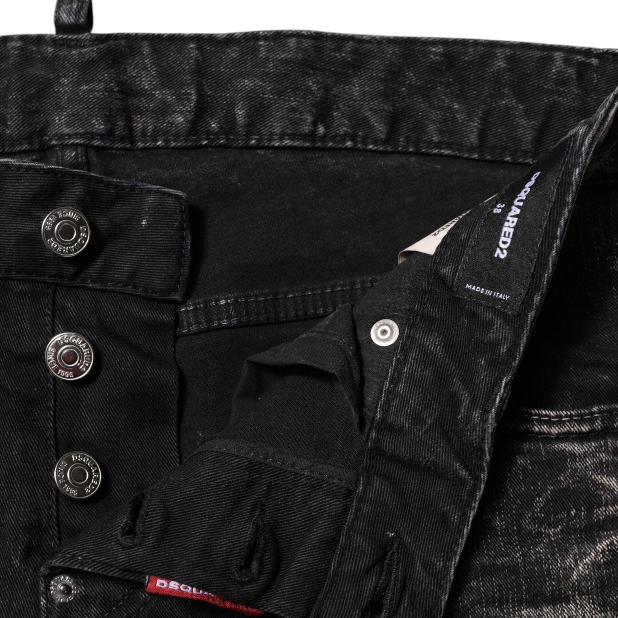 Dsquared² Black Washed Mid Waist Tapered Denim Jeans